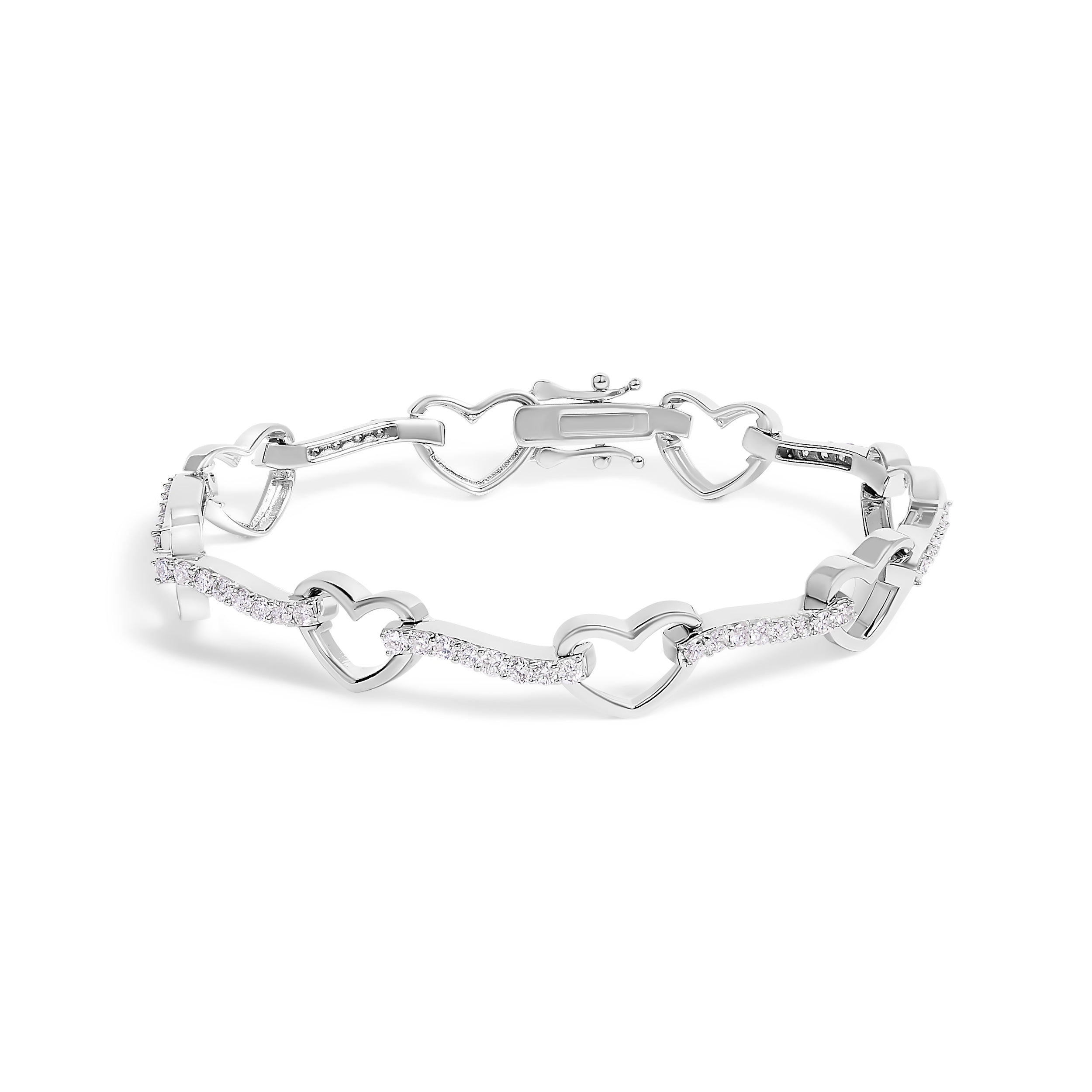 10K White Gold 2.0 Cttw Diamond Heart Link Bracelet