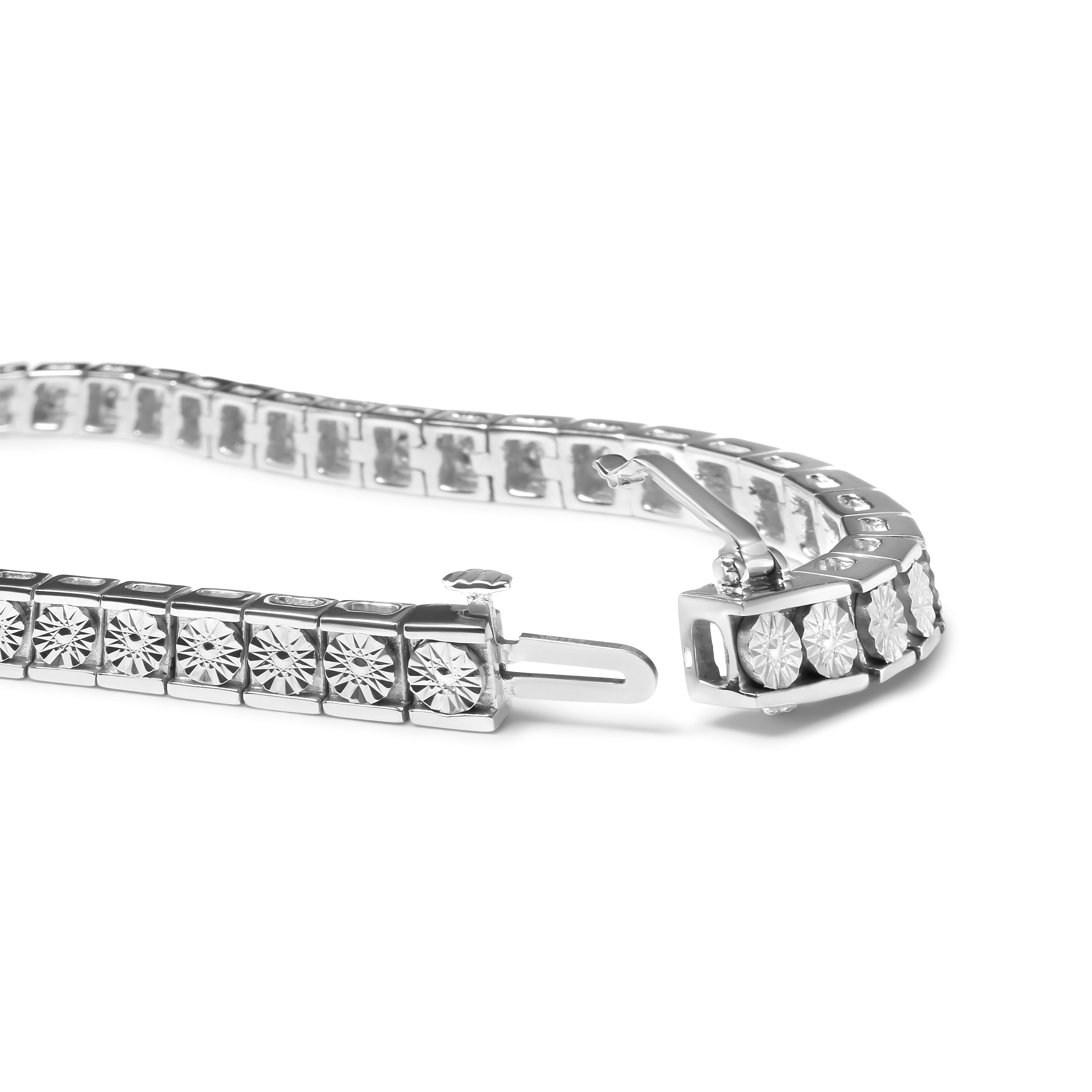 .925 Sterling Silver 1/4 Cttw Miracle Set Diamond and Bead Link 7.25" Tennis Bracelet (I-J Color, I2-I3 Clarity)