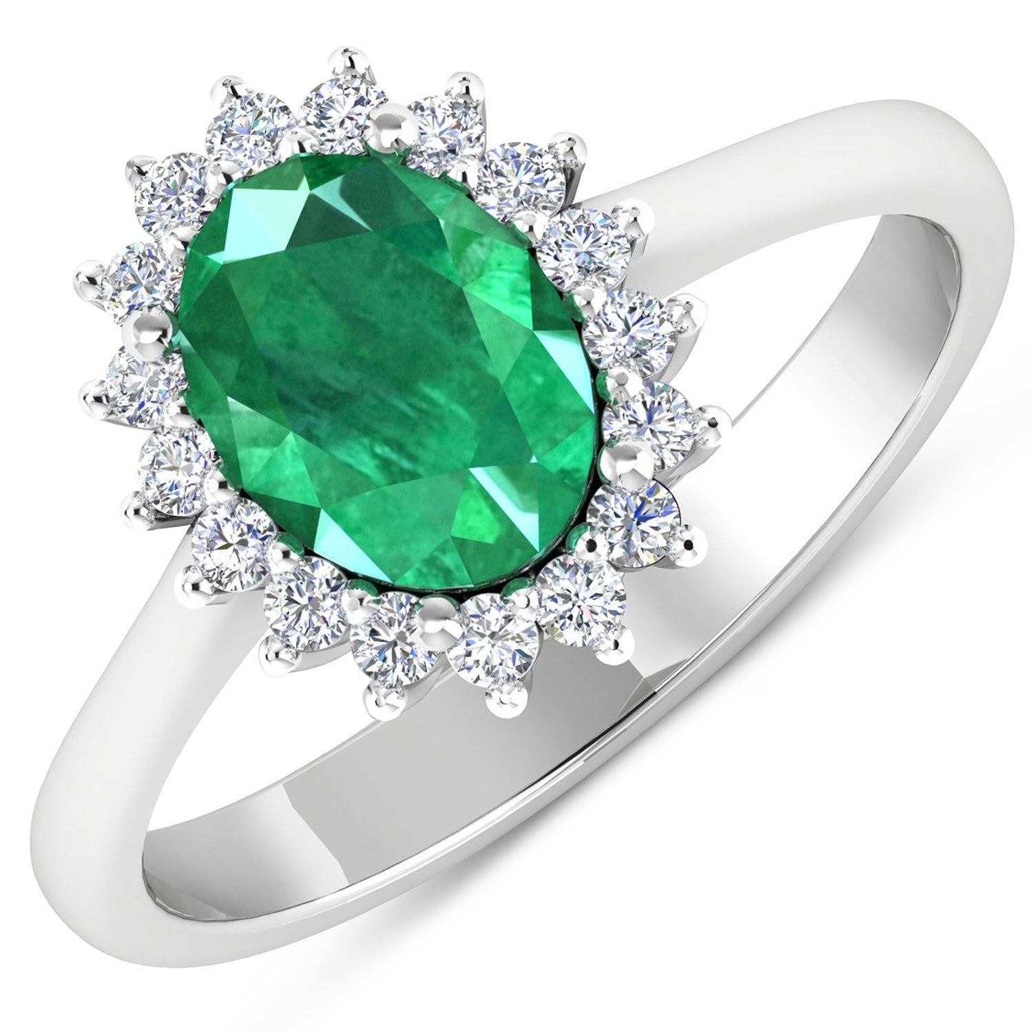 1.87 Carat Genuine Zambian Emerald and White Diamond 14K White Gold Ring