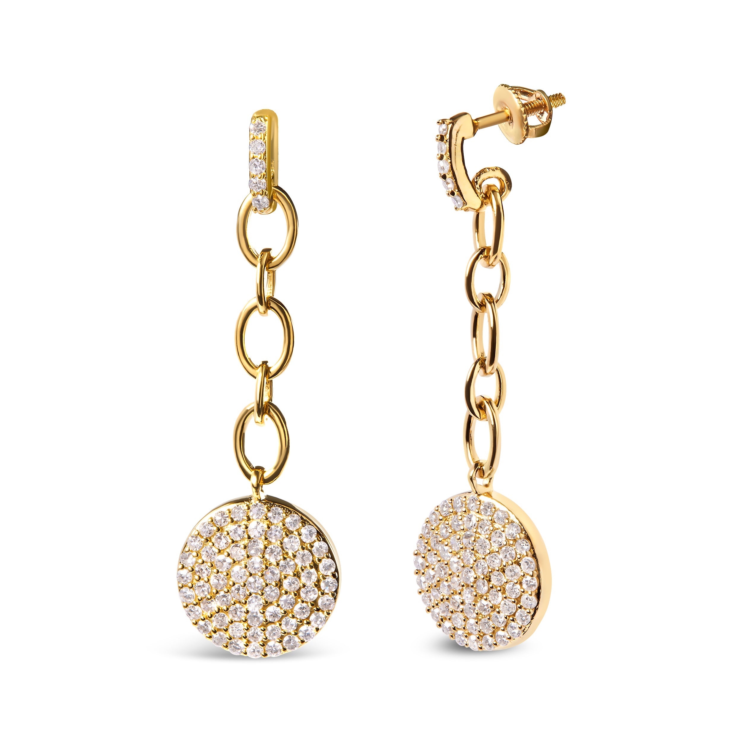 18K Yellow Gold Plated .925 Sterling Silver 1.0 Cttw Diamond Composite Cluster Dangle Chain Earrings (I-J Color, I1-I2 Clarity)