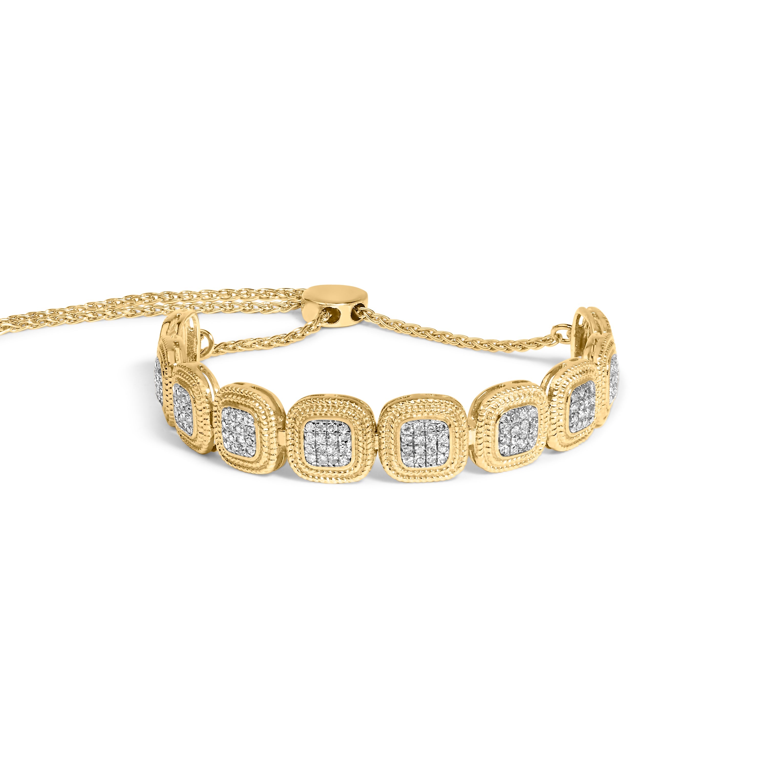 14k Yellow Gold Plated .925 Sterling 5/8 Cttw Diamond Composite Cushion Frame 4â€-10†Adjustable Bolo Bracelet (G-H Color, I1-I2 Clarity)