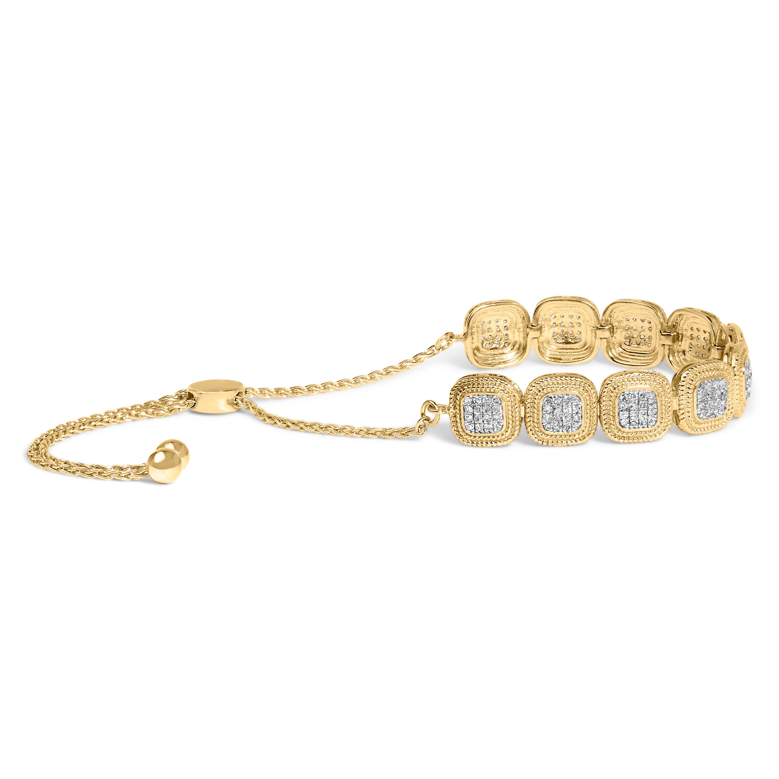 14k Yellow Gold Plated .925 Sterling 5/8 Cttw Diamond Composite Cushion Frame 4â€-10†Adjustable Bolo Bracelet (G-H Color, I1-I2 Clarity)