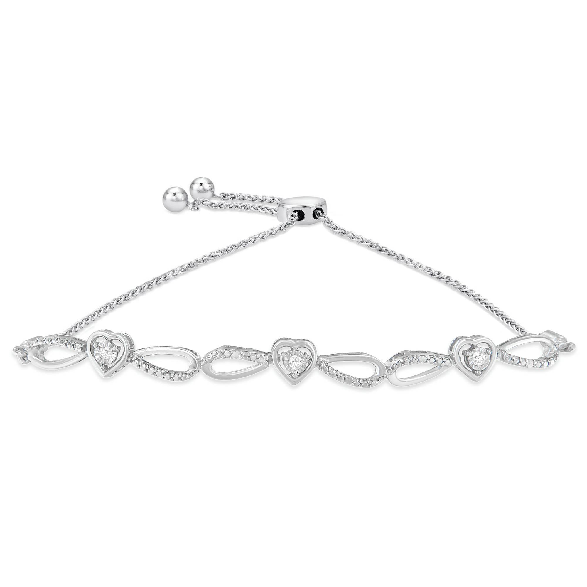 .925 Sterling Silver Diamond Accent Heart and Infinity 4â€-10†Adjustable Bolo Bracelet (I-J Color, I3 Clarity)