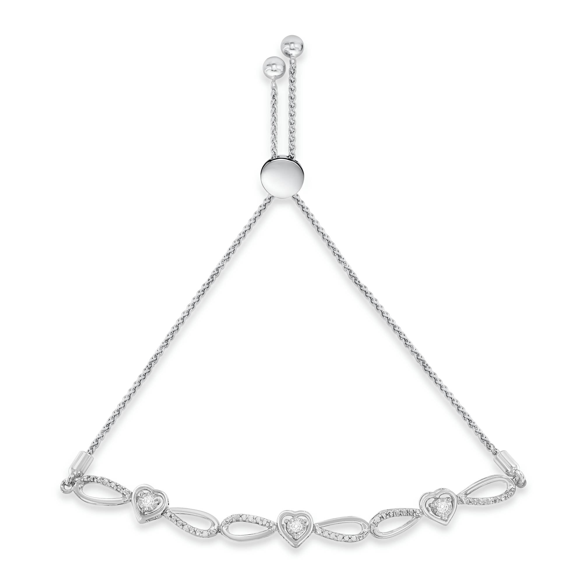 .925 Sterling Silver Diamond Accent Heart and Infinity 4â€-10†Adjustable Bolo Bracelet (I-J Color, I3 Clarity)