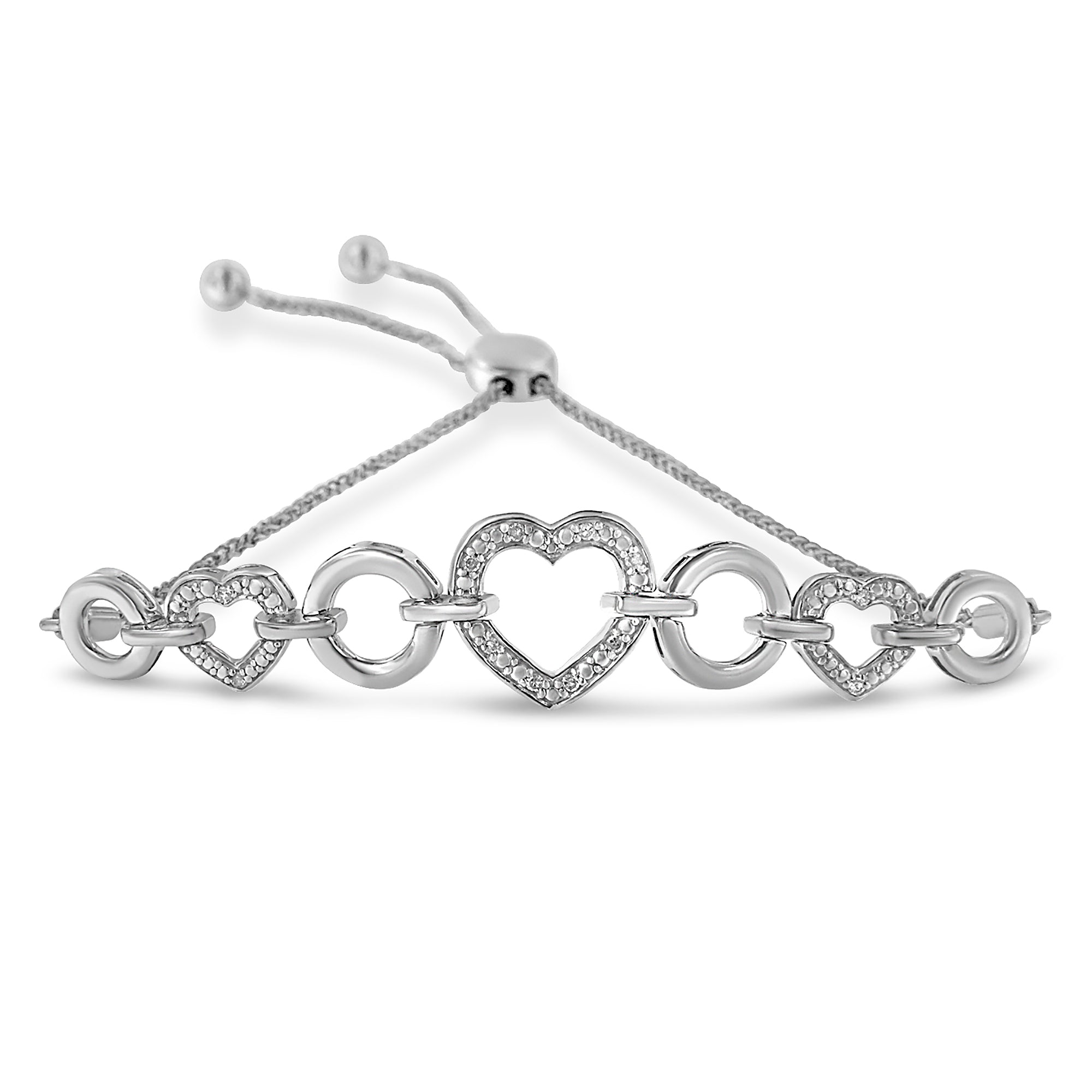 .925 Sterling Silver Diamond Accent Interlinking Triple Heart 4â€-10†Adjustable Bolo Tennis Bracelet (H-I Color, I2-I3 Clarity)