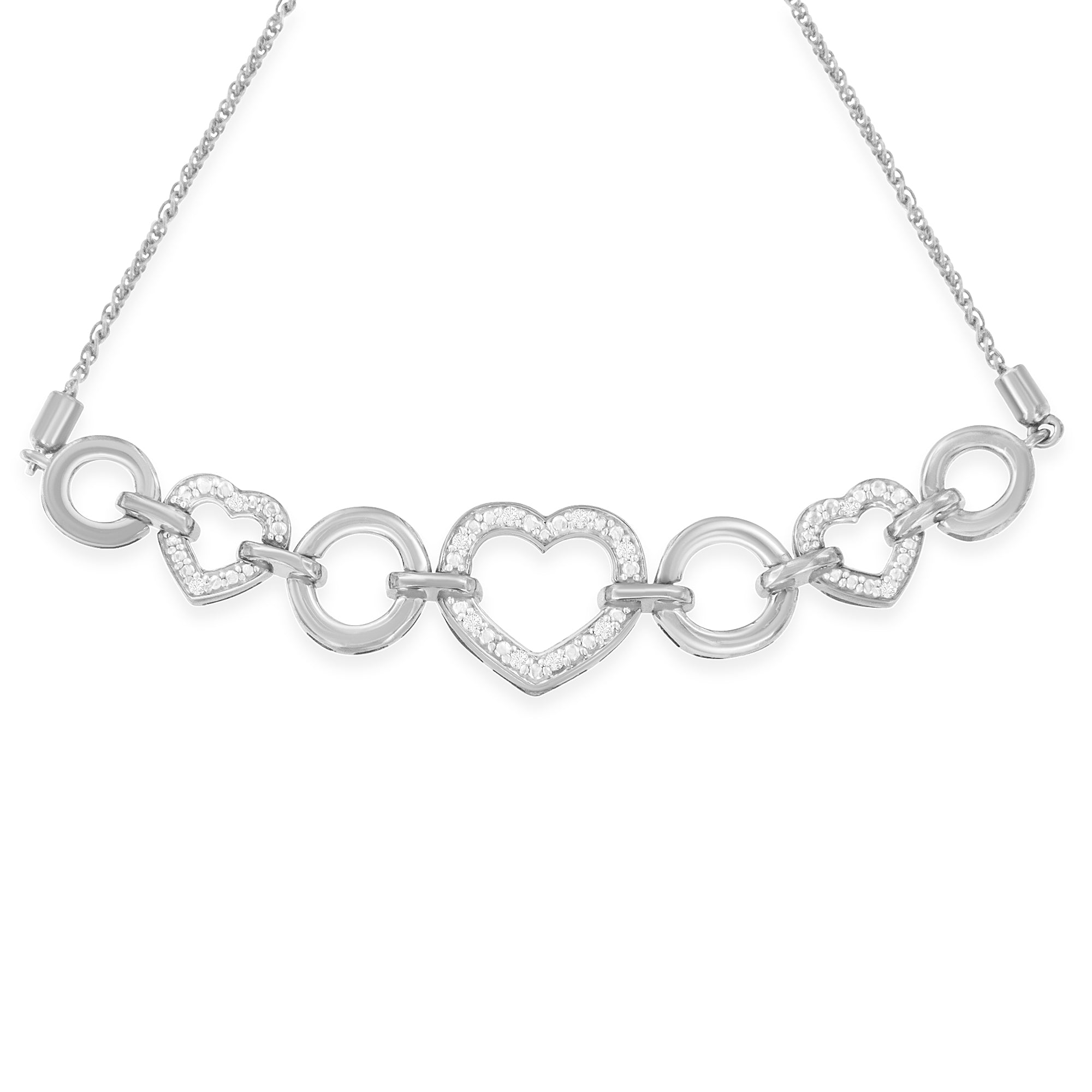.925 Sterling Silver Diamond Accent Interlinking Triple Heart 4â€-10†Adjustable Bolo Tennis Bracelet (H-I Color, I2-I3 Clarity)