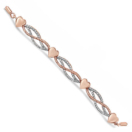 14K Rose Gold Plated .925 Sterling Silver Diamond Accent Layered Infinity Link and Heart Adjustable 4â€-10†Adjustable Bolo Bracelet (I-J Color, I3 Clarity)