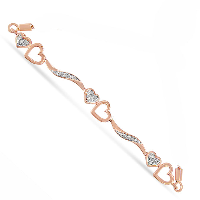 14K Rose Gold Plated .925 Sterling Silver 1/10 Cttw Diamond Wave and Hearts 4â€-10†Adjustable Bolo Bracelet (I-J Color, I3 Clarity)