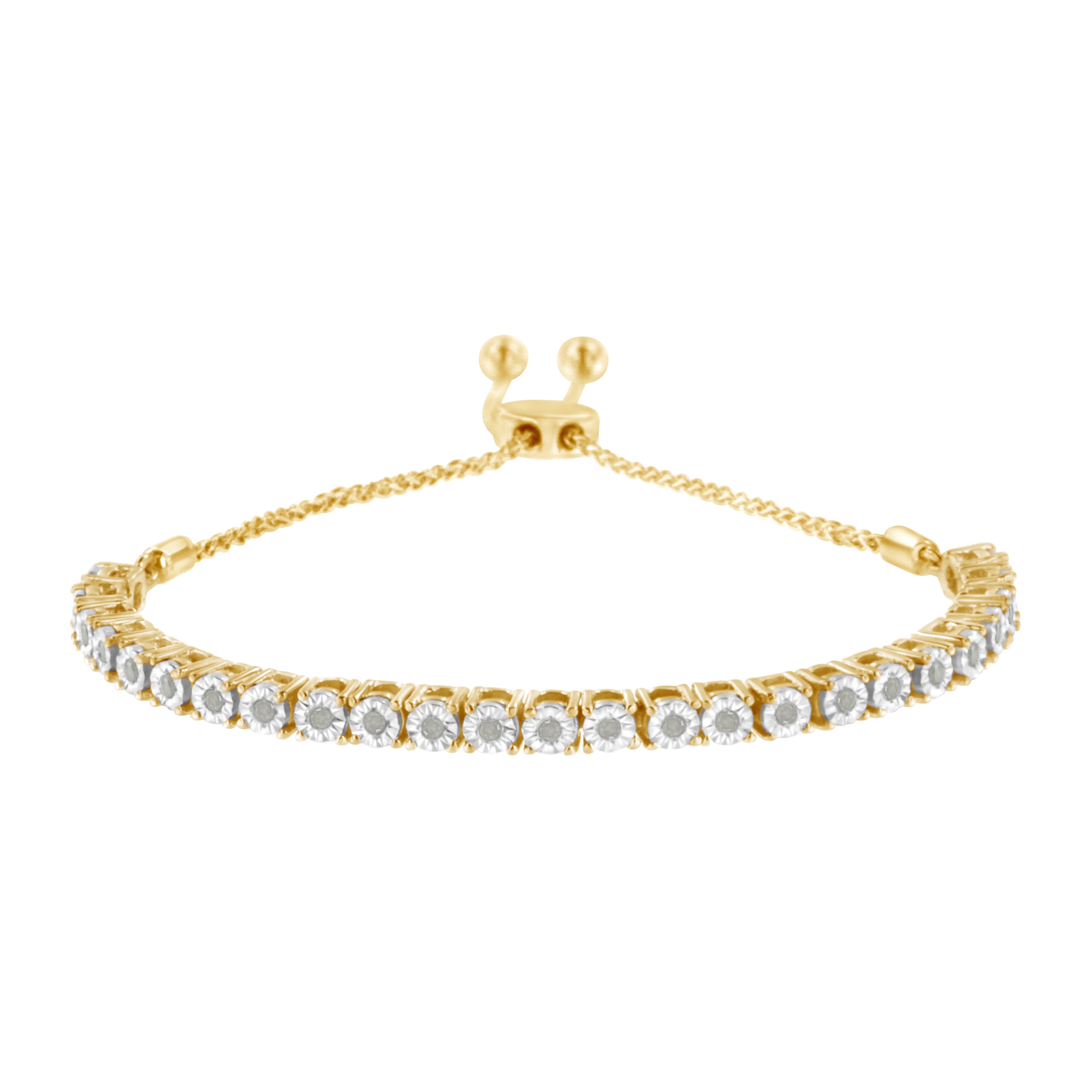 10K Yellow Gold over .925 Sterling Silver 1/4 Cttw Miracle-Set Diamond 4â€-10†Adjustable Bolo Tennis Bracelet (I-J Color, I3 Clarity)