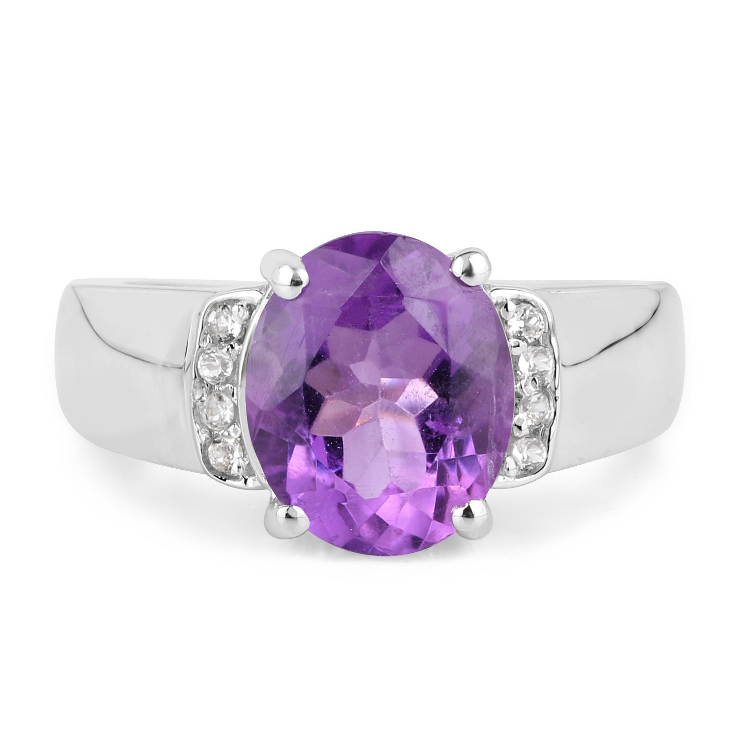 3.32 Carat Genuine Amethyst and White Topaz .925 Sterling Silver Ring