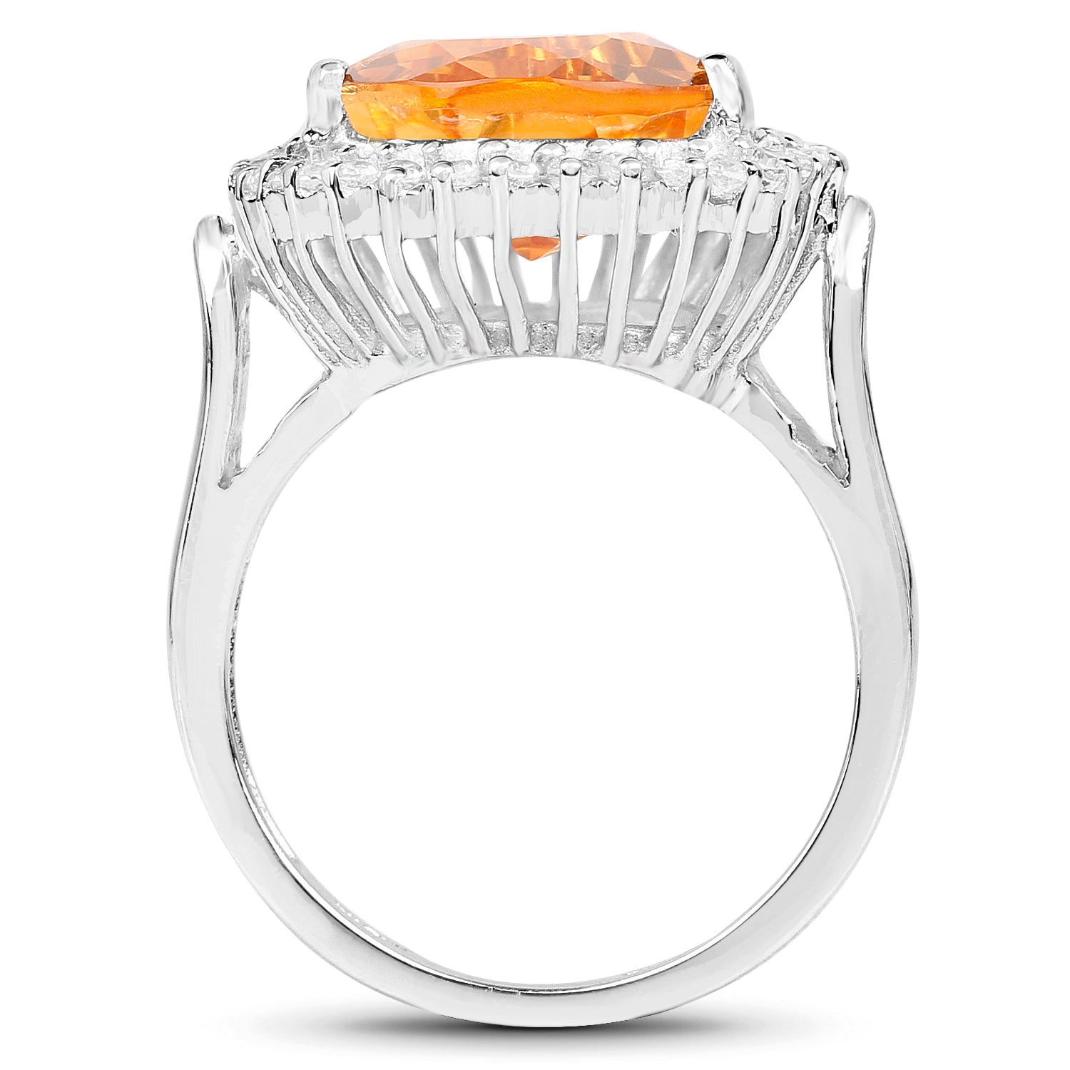 8.56 Carat Genuine Citrine and White Topaz .925 Sterling Silver Ring