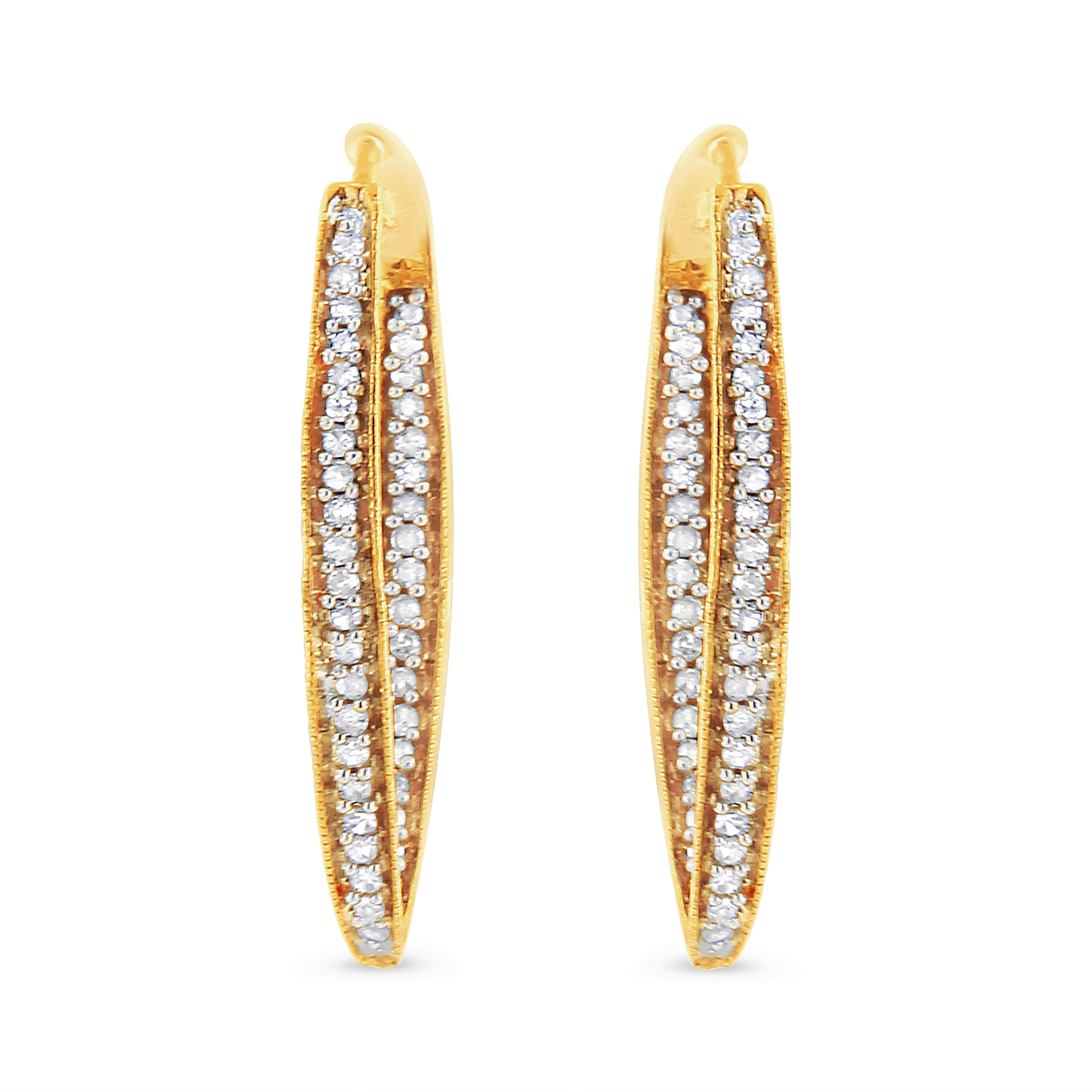 10K Yellow Gold 1/2 Cttw Round-Cut Diamond Modern Hoop Earrings (I-J Color, I2-I3 Clarity)