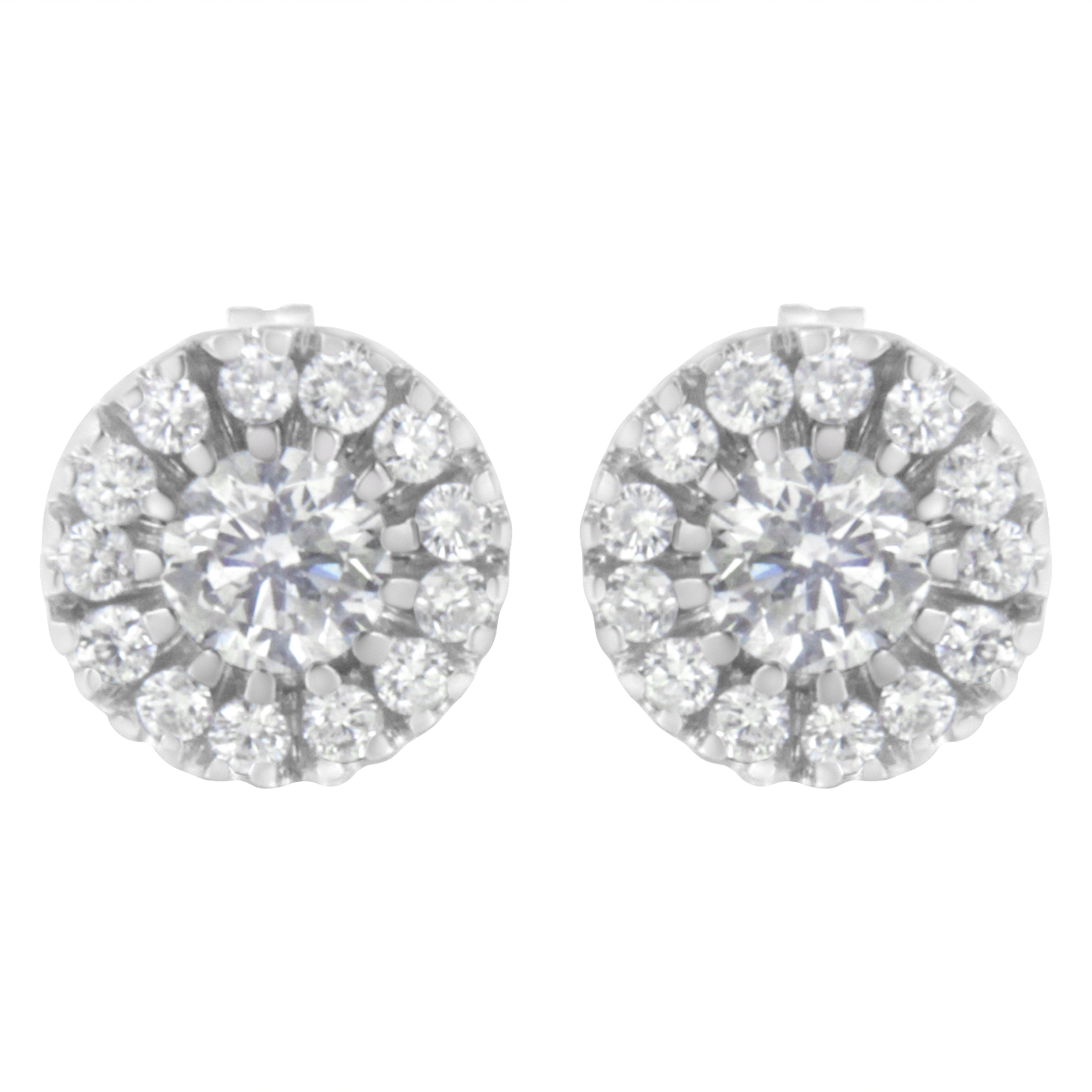 14k White Gold 1 cttw Diamond Halo Stud Earrings (I-J Clarity, I1-I2 Color)
