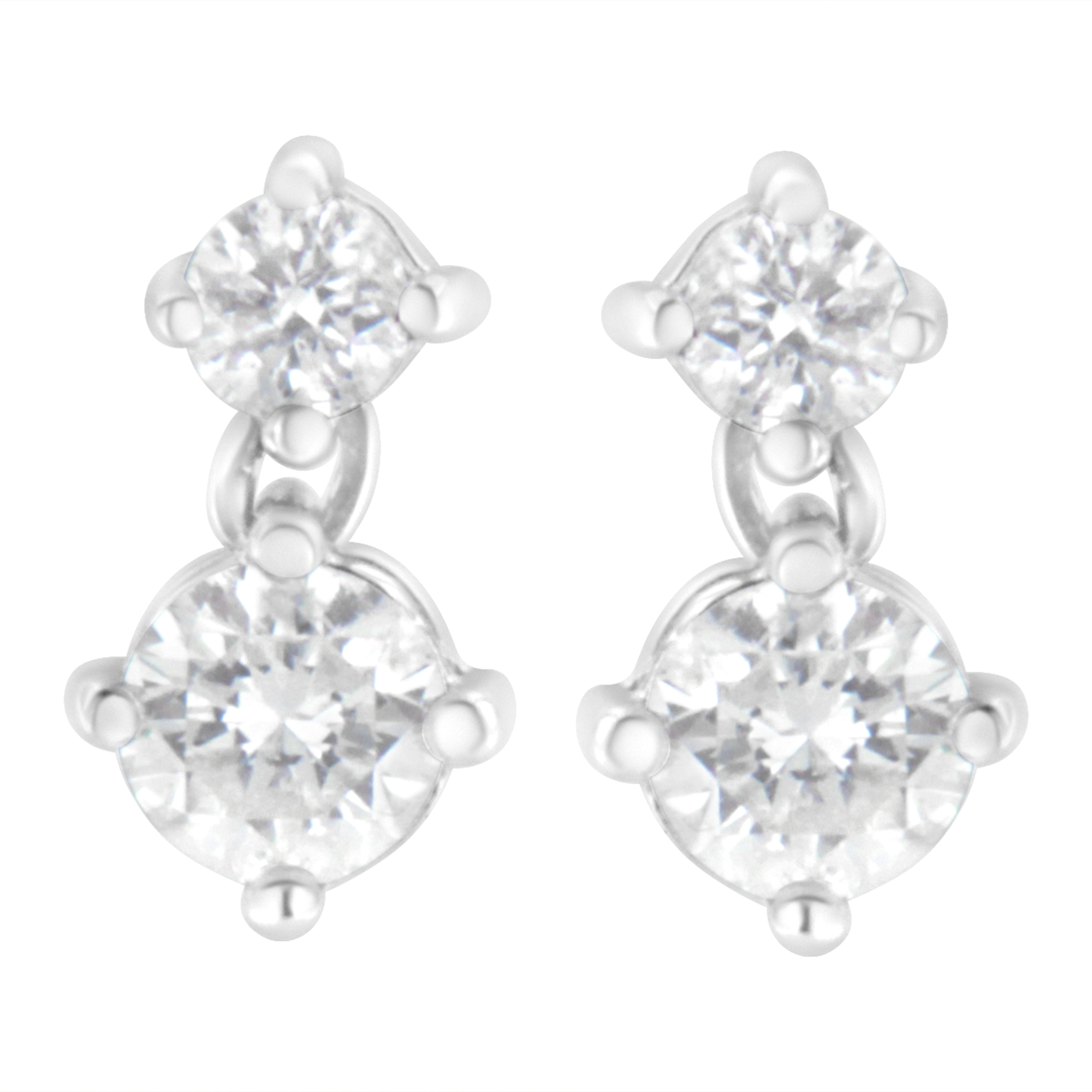 14K White Gold 1 cttw Double Diamond Stud Earrings (H-I Clarity, SI2-I1 Color)