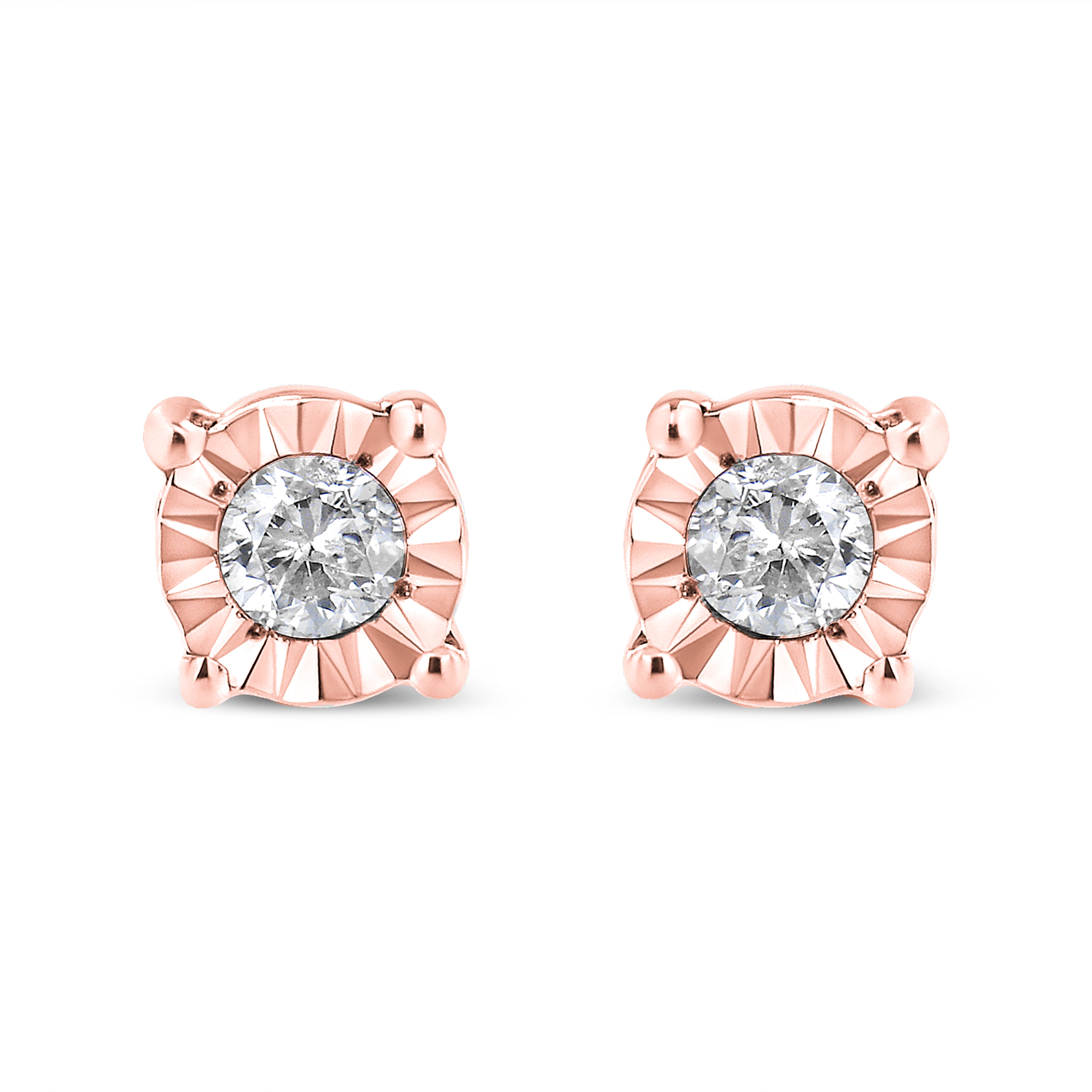 10K Yellow Gold Plated .925 Sterling Silver 1/10 Cttw Round Brilliant-Cut Diamond Miracle-Set Stud Earrings (J-K Color, I3 Clarity)