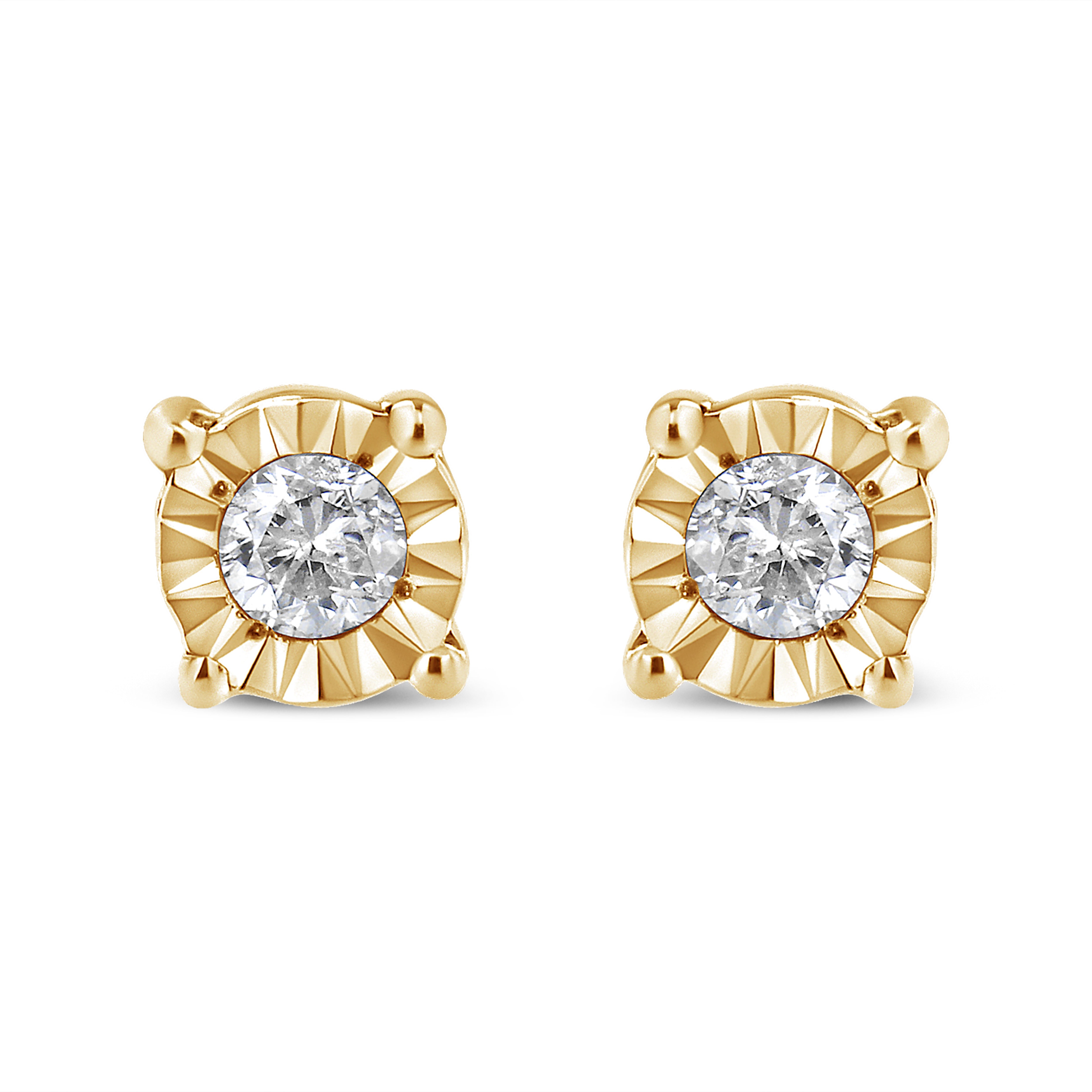 10K Yellow Gold Plated .925 Sterling Silver 1/10 Cttw Round Brilliant-Cut Diamond Miracle-Set Stud Earrings (J-K Color, I3 Clarity)