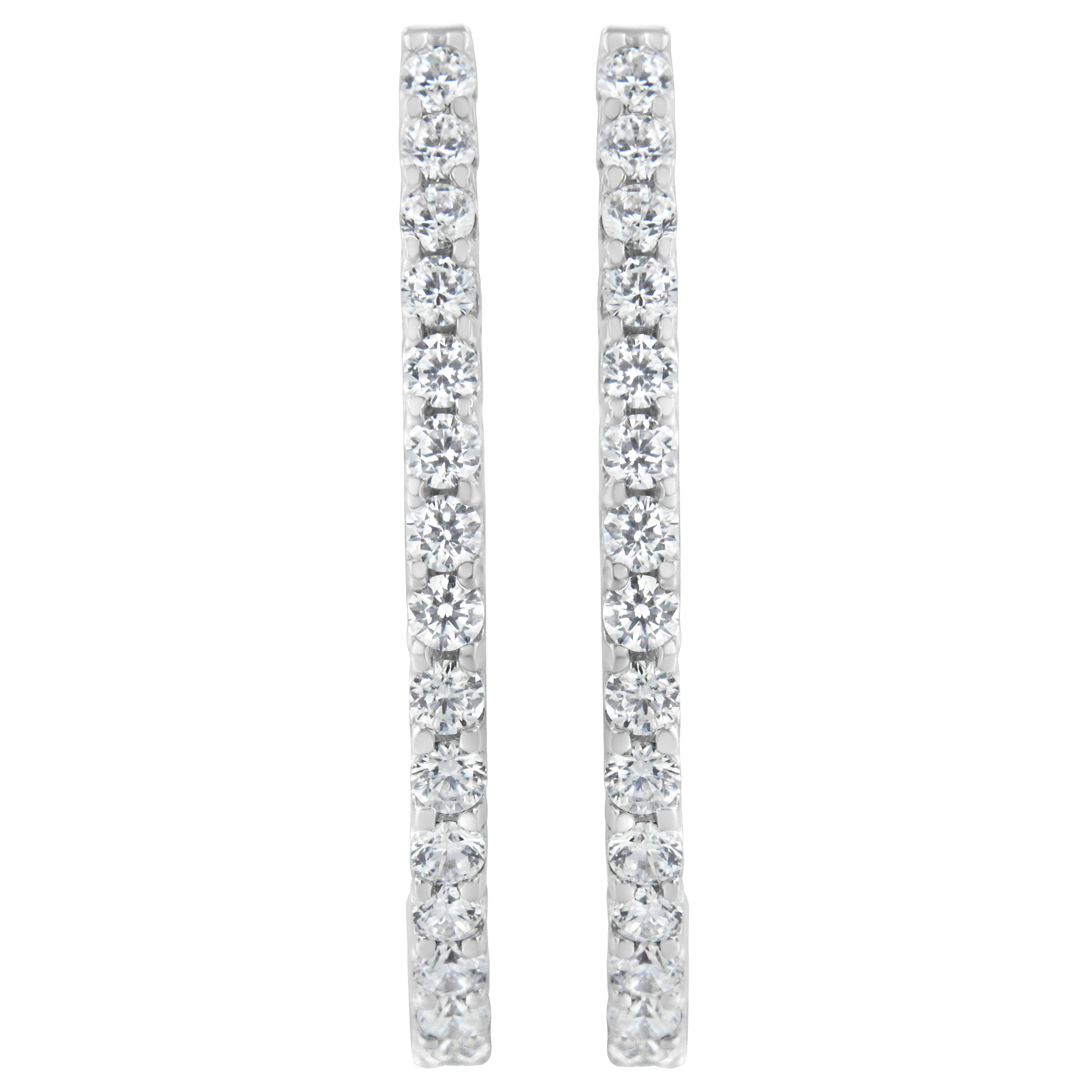 14K White Gold 2.0 Cttw Round Brilliant Cut Diamond Oblong Hinged Leverback Hoop Earrings (I-J Color, I1-I2 Clarity)