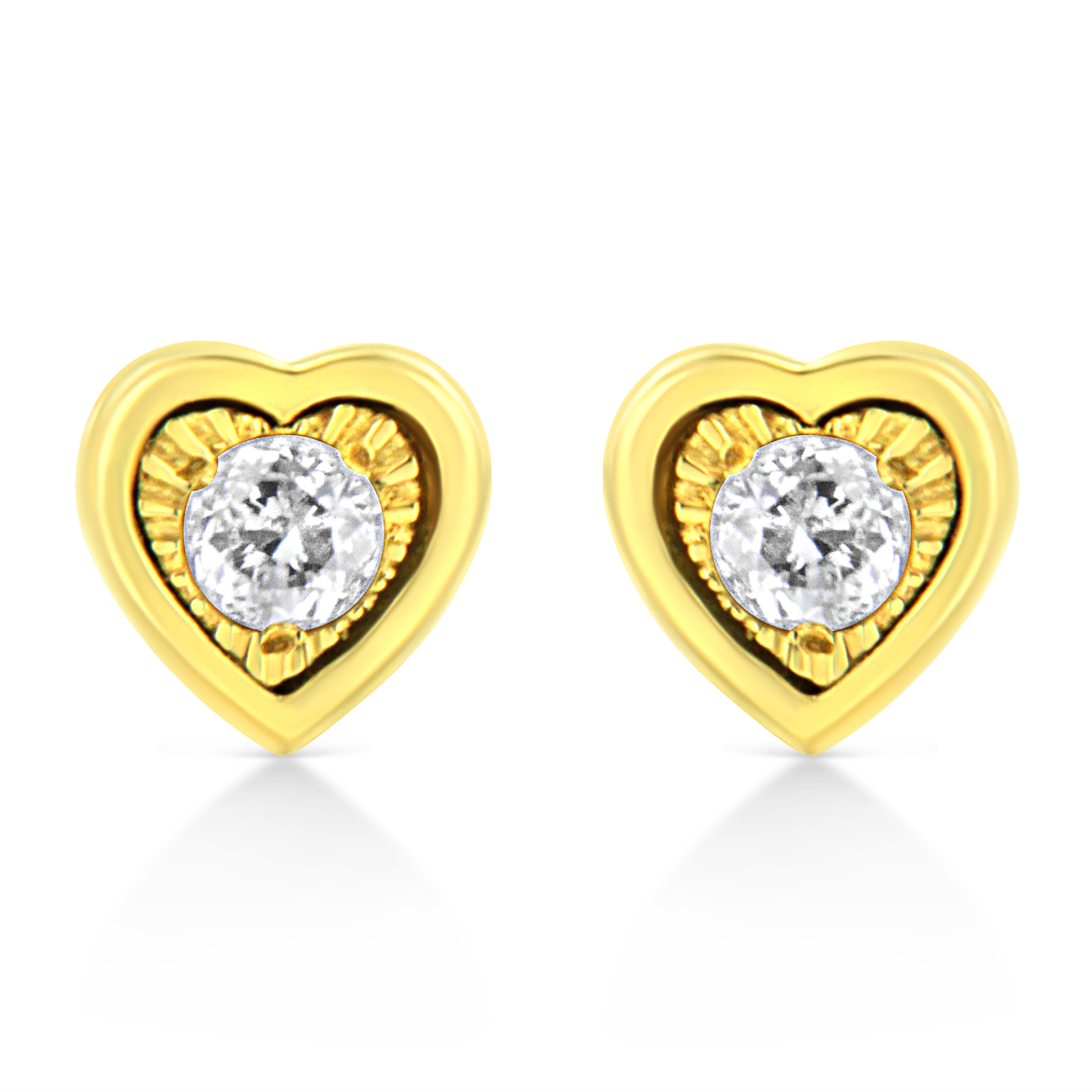 10K Yellow Gold Plated .925 Sterling Silver 1/10 Cttw Miracle-Set Diamond Circle Shape Stud Earrings (K-L Color, I2-I3 Clarity)