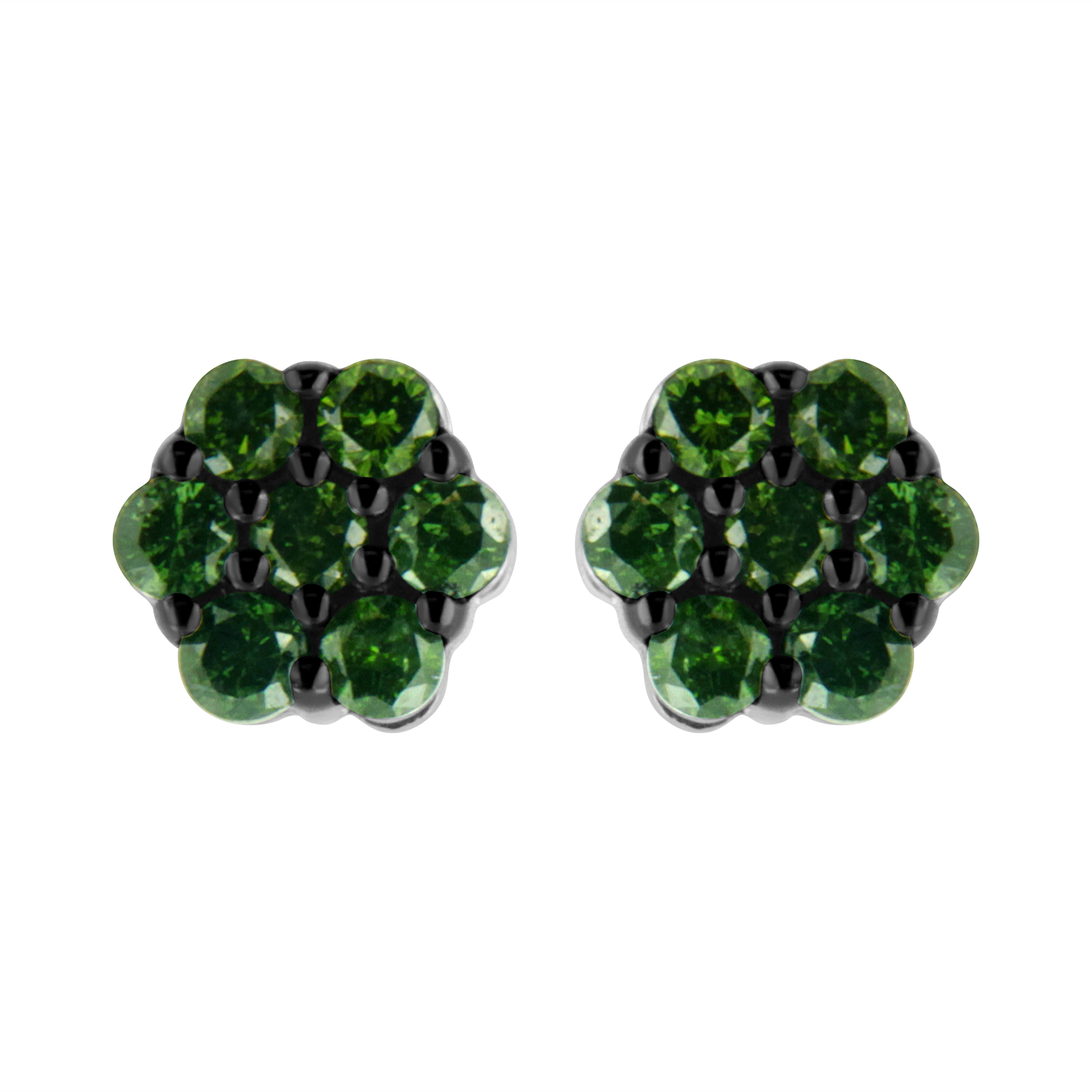 .925 Sterling Silver 1/4 Cttw Treated Yellow Diamond Floral Stud Earrings (Yellow Color, I1-I2 Clarity)