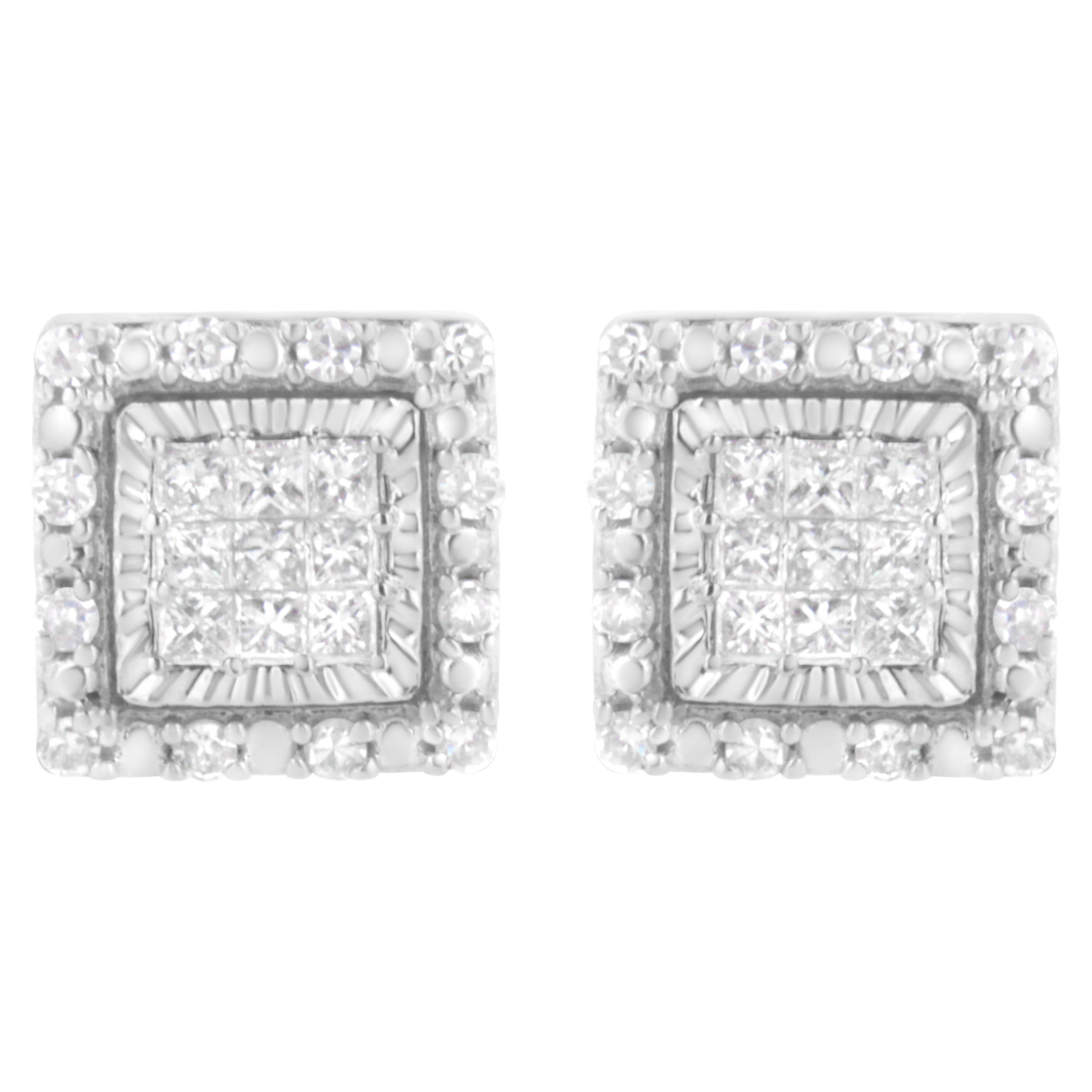 10K White Gold 1/2 cttw Invisible Set Princess-Cut Diamond Square Stud Earring (I-J Color, I1-I2 Clarity)