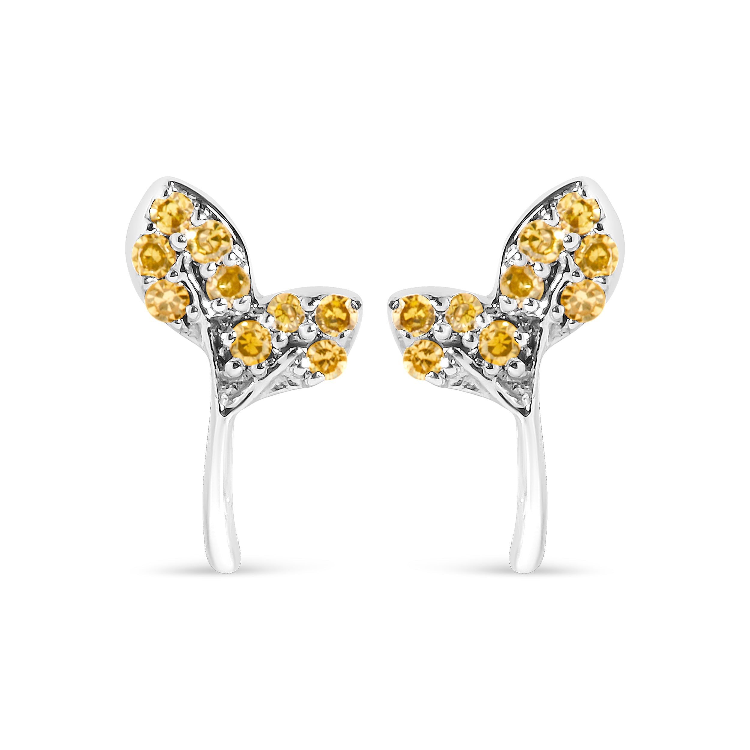 925 Sterling Silver 1/16ct TDW Yellow Treated Diamond Leaf Earrings