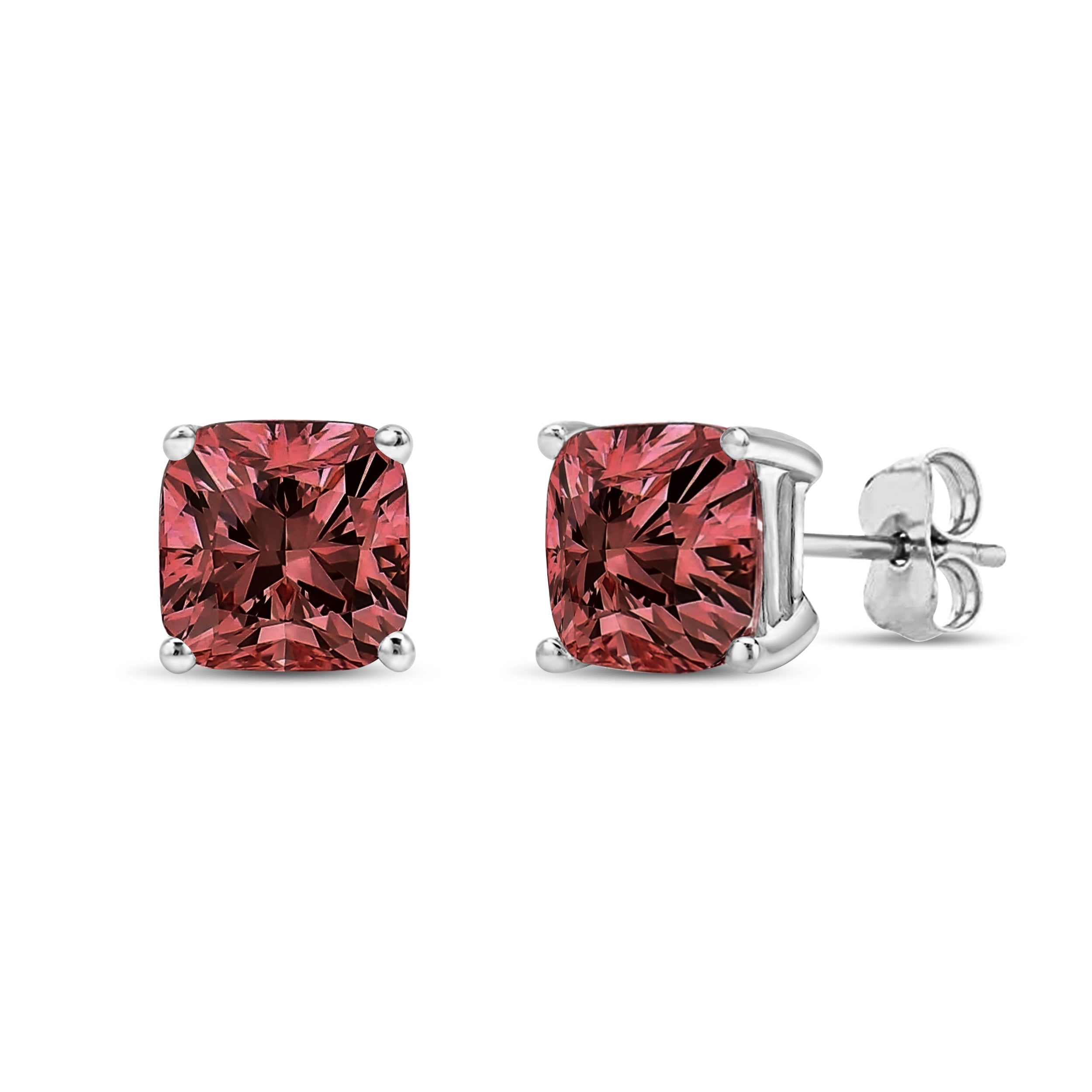 14K White Gold 1 1/2 Cttw Lab Grown Pink Cushion 4-Prong Set Classic Diamond Solitaire Stud Earrings (Pink Color, VS1-VS2 Clarity)