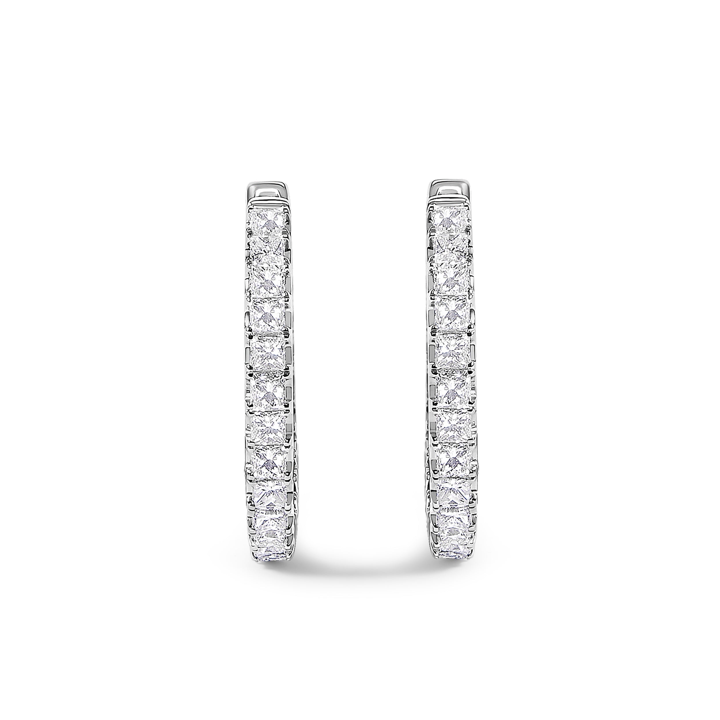 14K White Gold 2.00 Cttw Princess Diamond Inside Out Hoop Earrings
