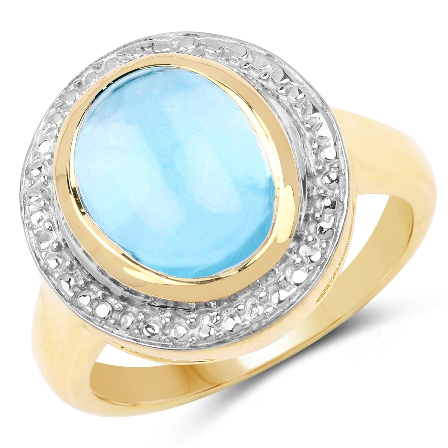 14K Yellow Gold Plated 6.70 Carat Genuine Blue Topaz .925 Sterling Silver Ring