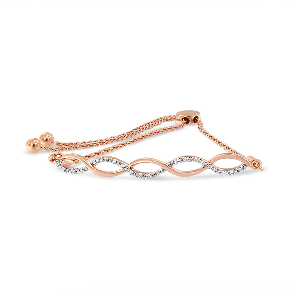 14K Rose Gold Plated .925 Sterling Silver 1/10 cttw Diamond Infinity Twist 4â€-10†Adjustable Bolo Bracelet (I-J Color, I2-I3 Clarity)