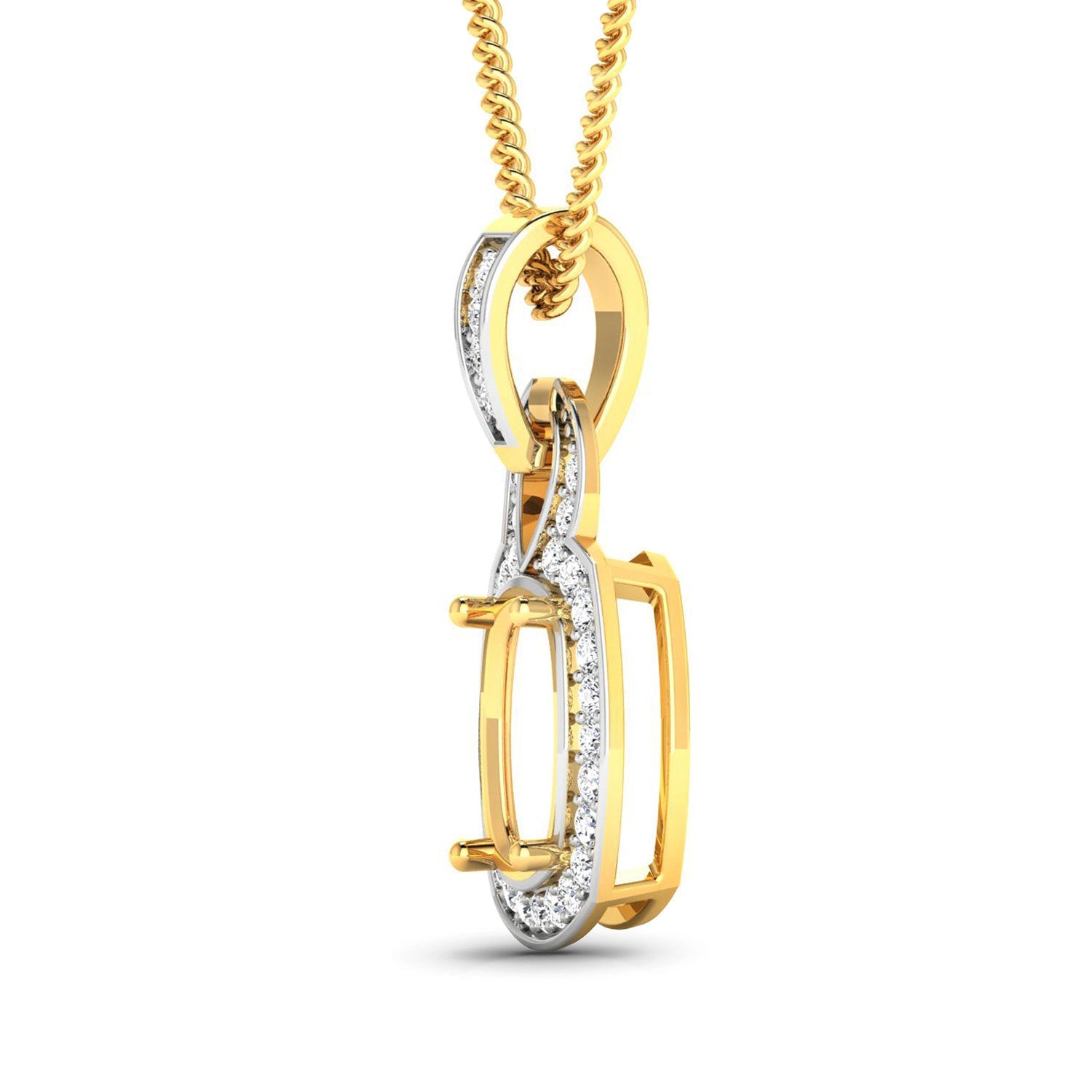 0.25 Carat Genuine White Diamond 14K Yellow Gold Semi Mount Pendant - holds 9x7mm Cushion Gemstone