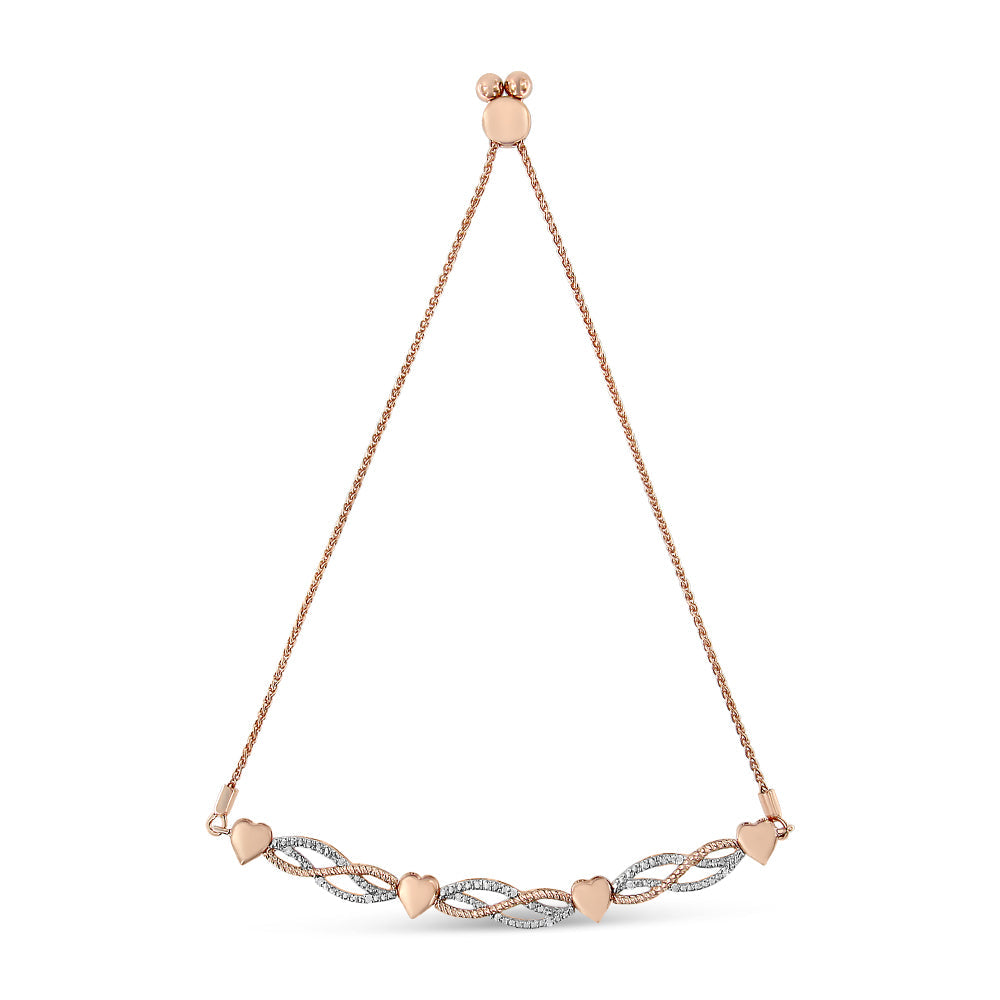 14K Rose Gold Plated .925 Sterling Silver Diamond Accent Layered Infinity Link and Heart Adjustable 4â€-10†Adjustable Bolo Bracelet (I-J Color, I3 Clarity)