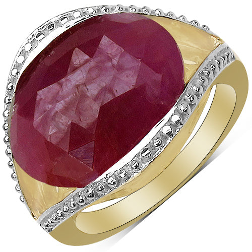 14K Yellow Gold Plated 9.29 Carat Genuine Pink Sapphire & White Diamond .925 Sterling Silver Ring