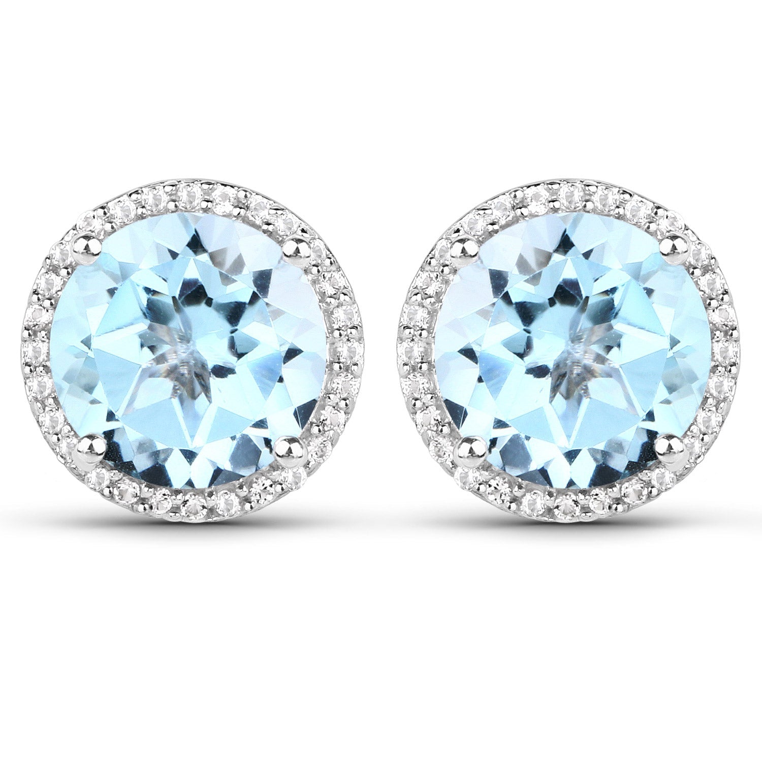 7.78 Carat Genuine Blue Topaz and White Topaz .925 Sterling Silver Earrings
