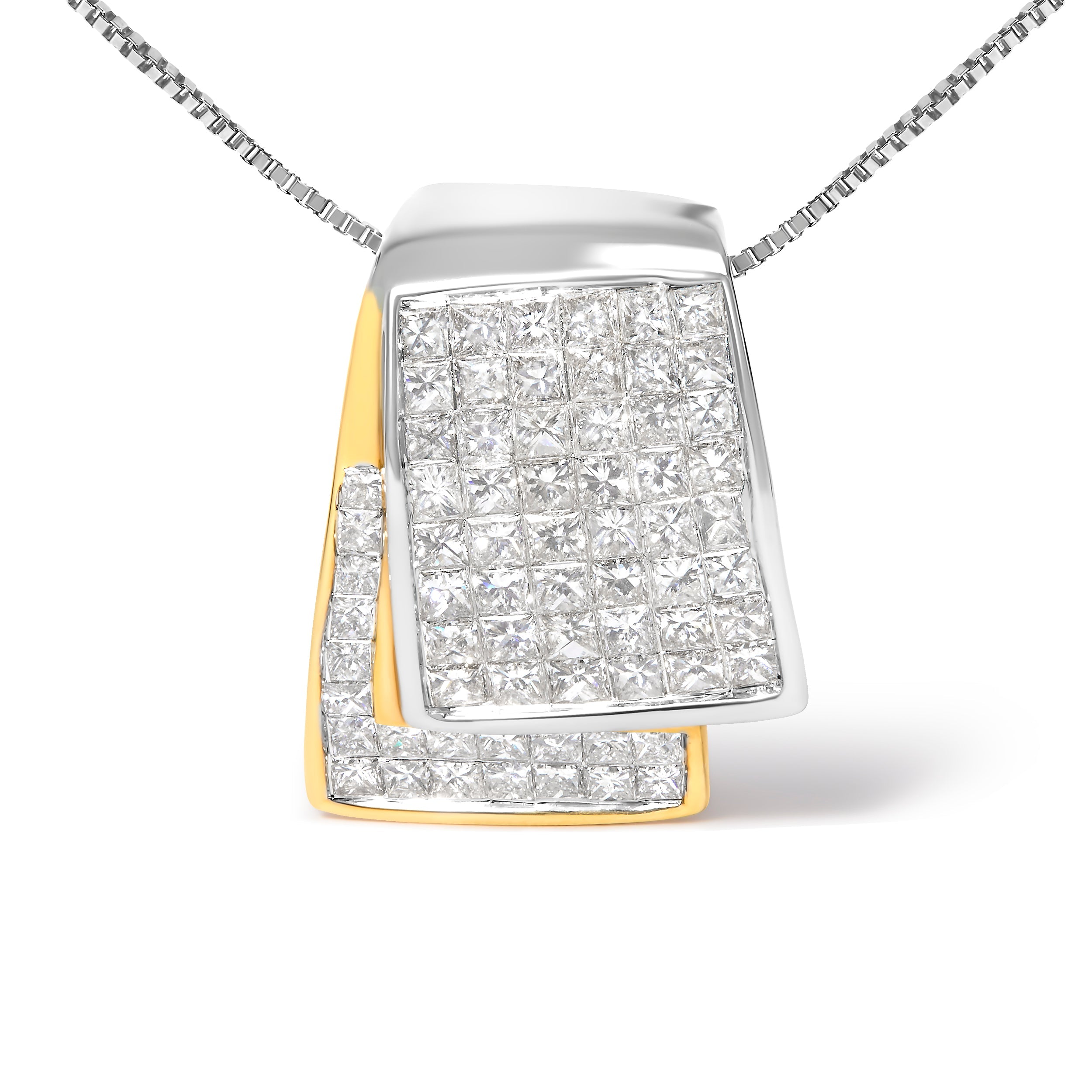 14K White and Yellow Gold 2.0 Cttw Princess Cut Diamond Two Tone Foldover Box Pendant 18†Box Chain Necklace (H-I Color, SI1-SI2 Clarity)