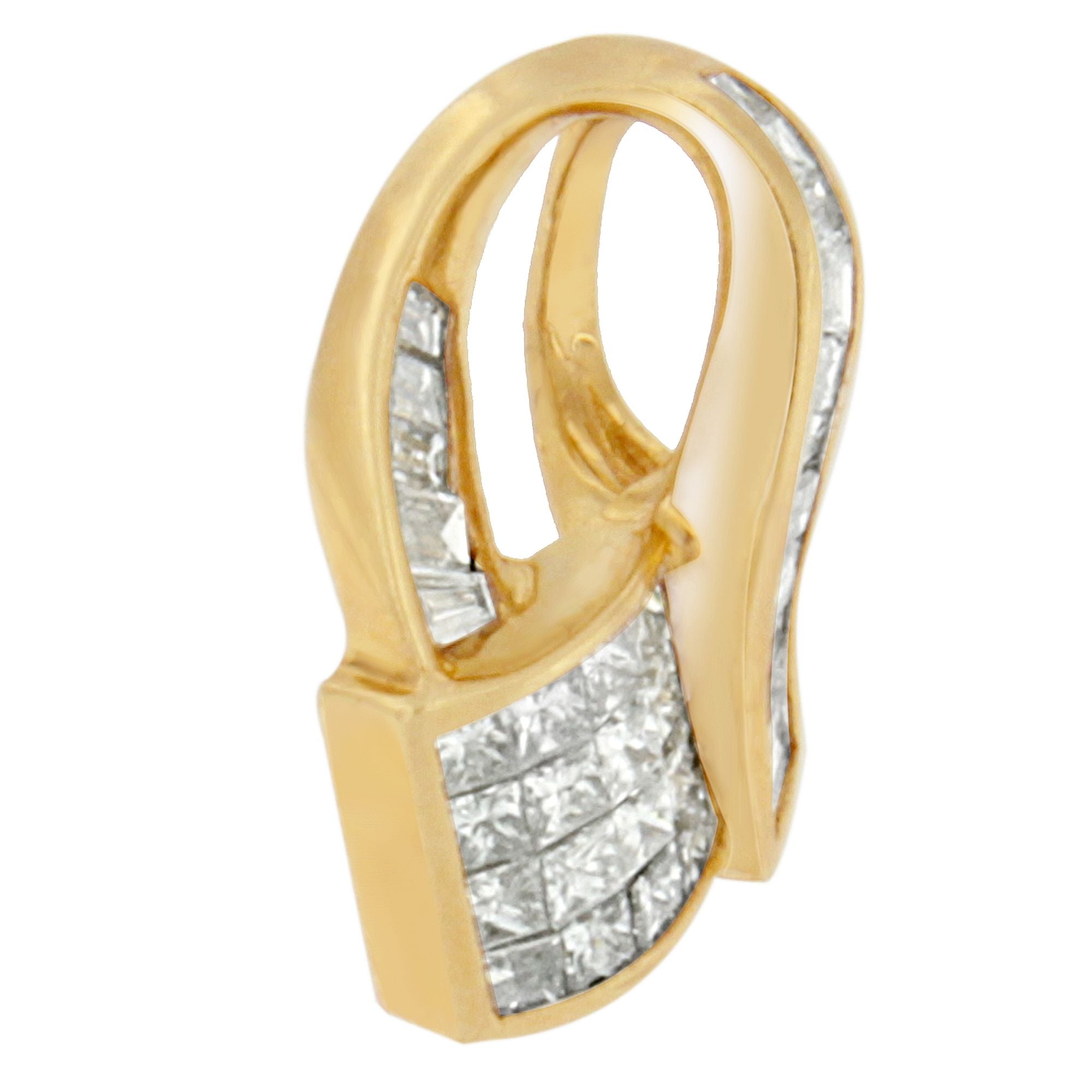 14k Yellow Gold 2.0 Cttw Princess and Baguette-cut Diamond Art Deco Inspired Pendant Necklace (G-H Color, VS1-VS2 Clarity) - 18 Inch