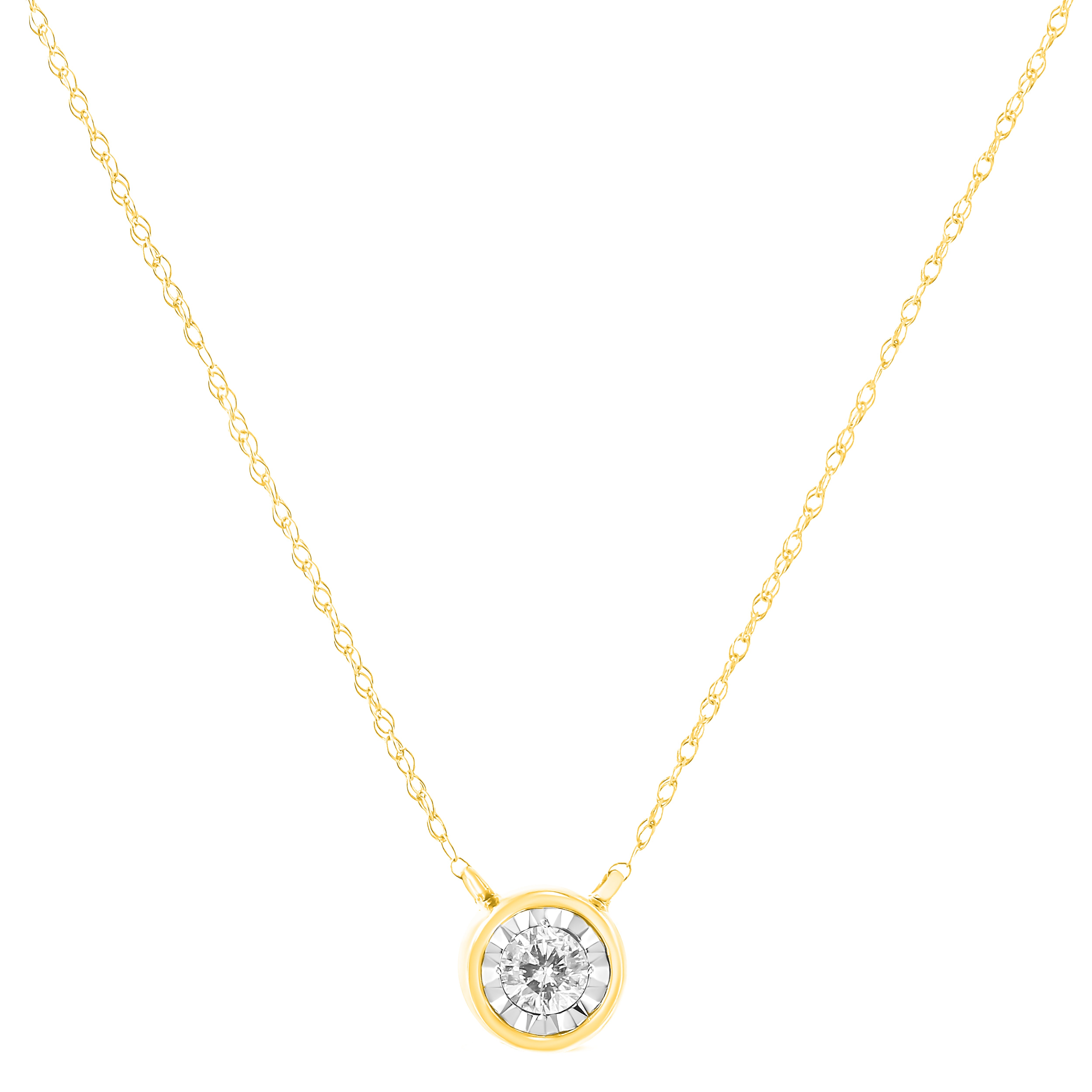 10K Yellow Gold 1/4 Cttw Round Brilliant-Cut Diamond Modern Bezel-Set Solitaire Pendant Necklace (J-K Color, I2-I3 Clarity) - 16" with 2" Extender