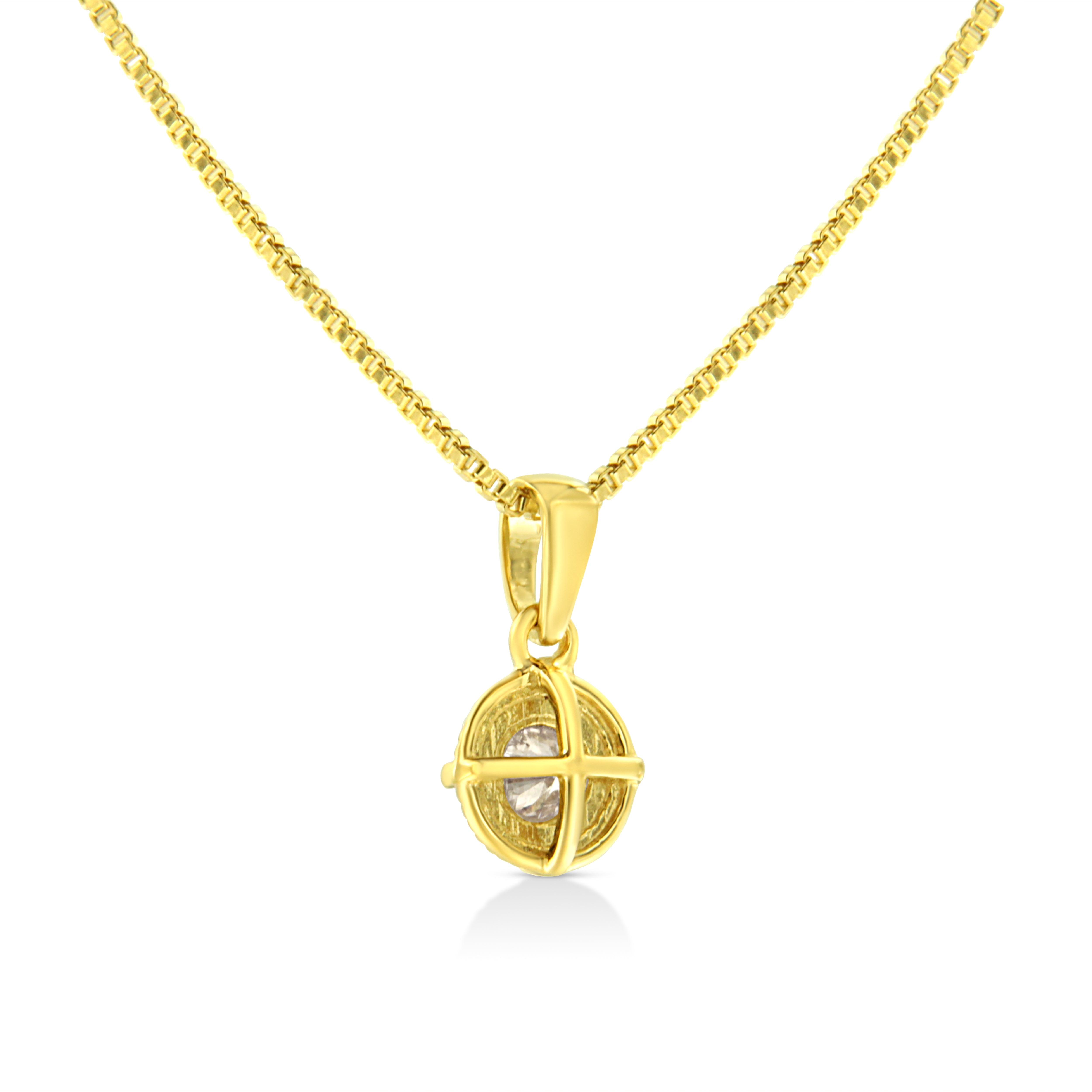 14K Yellow Gold Plated .925 Sterling Silver 1/2 Cttw Brilliant Round Cut Diamond Solitaire Milgrain 18" Pendant Necklace (K-L Color, I2-I3 Clarity)