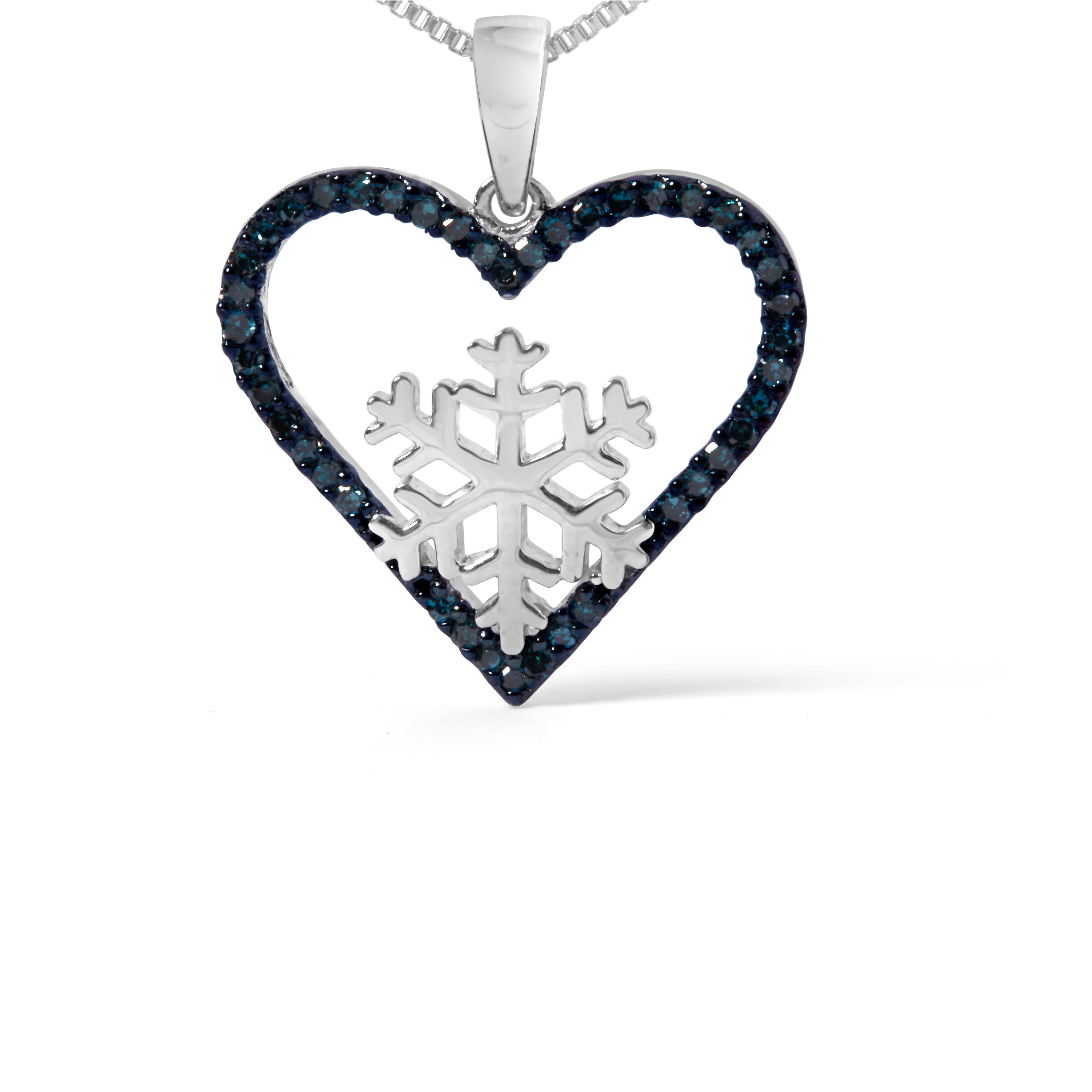 925 Sterling Silver 1/10ct TDW Blue Treated Diamond Heart Pendant Necklace