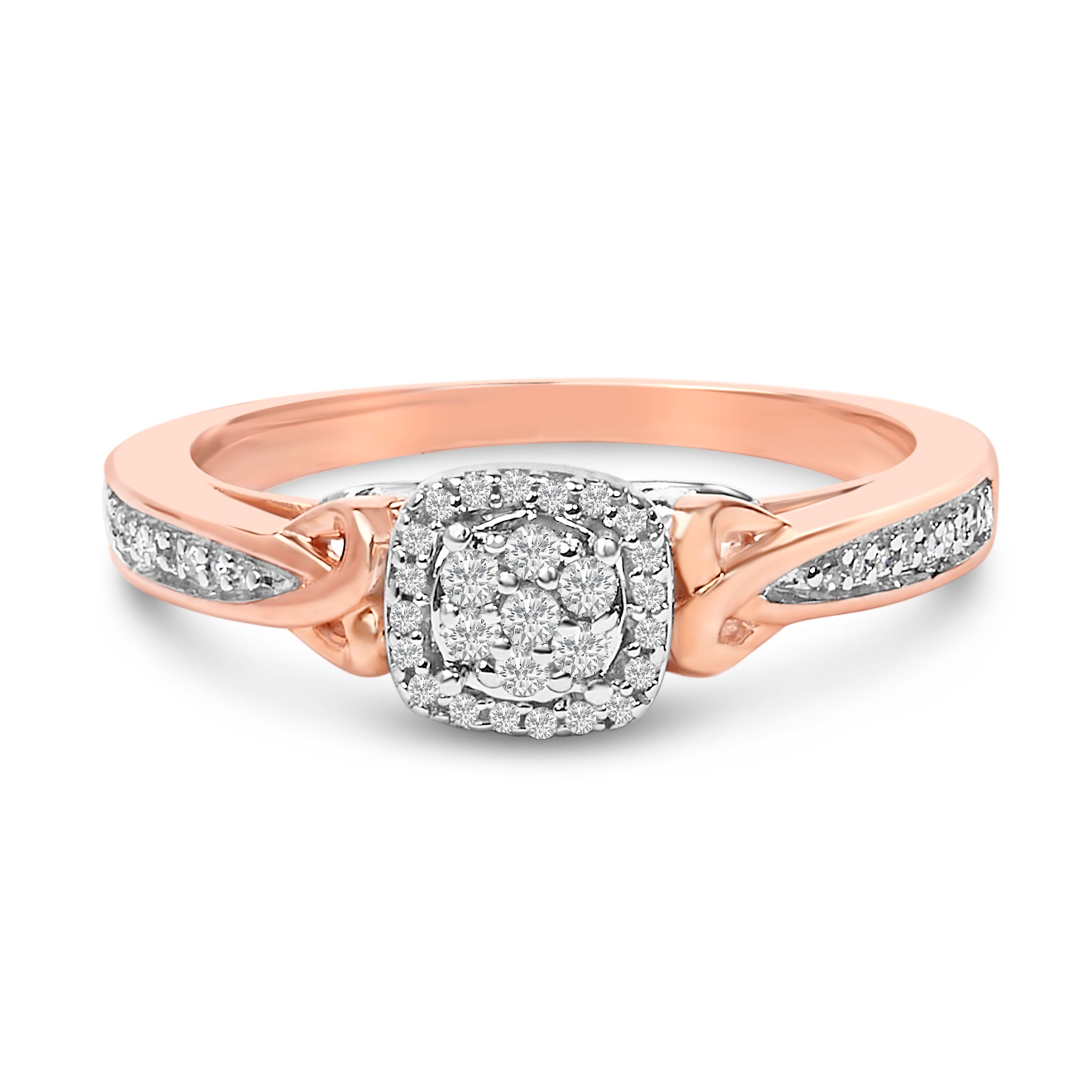 14K Rose Gold Plated Sterling Silver 1/6 Cttw Diamond Knot Cluster Ring