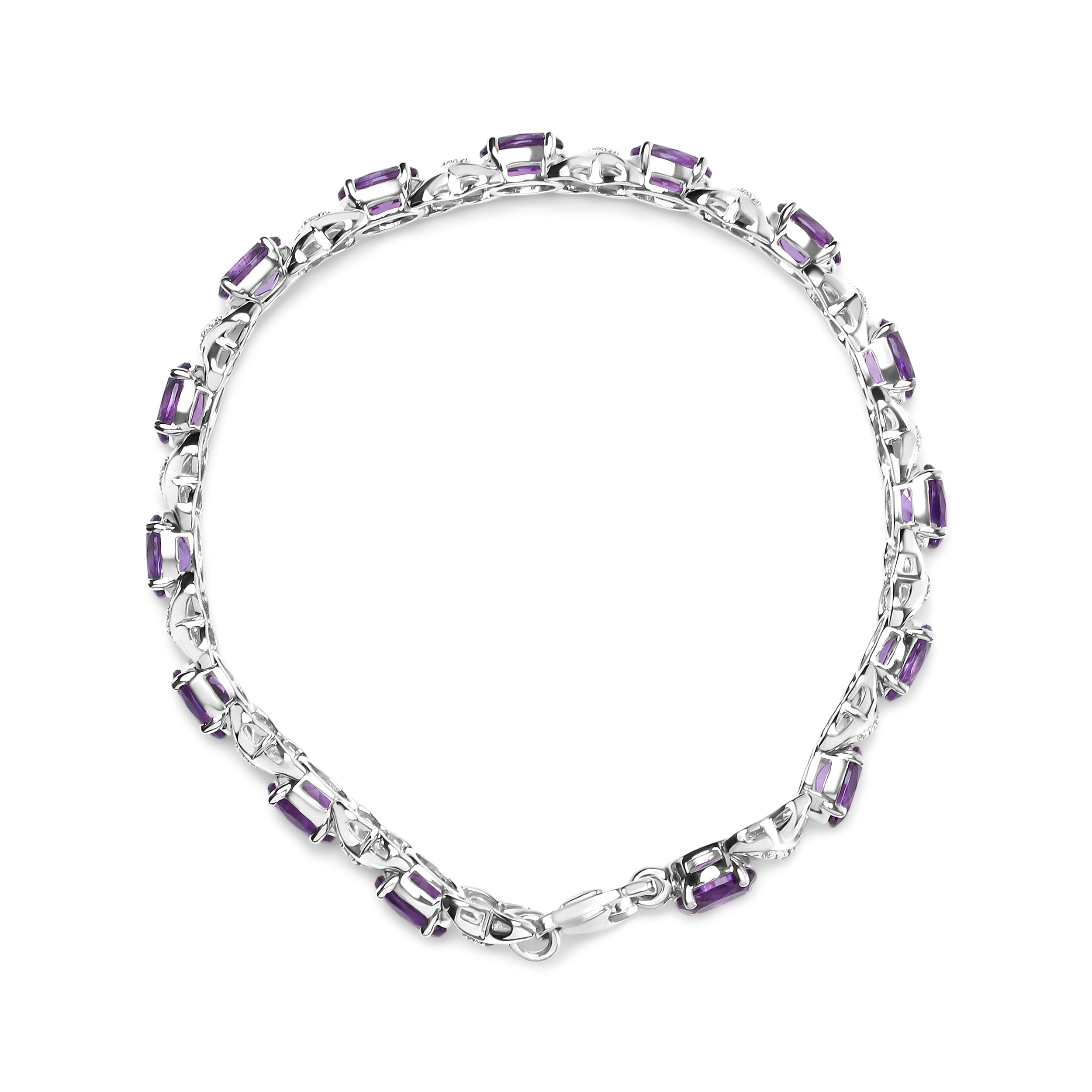 .925 Sterling Silver 7x5mm Oval Amethyst and Diamond Accent X-Link Bracelet (H-I Color, SI1-SI2 Clarity) - Size 7"