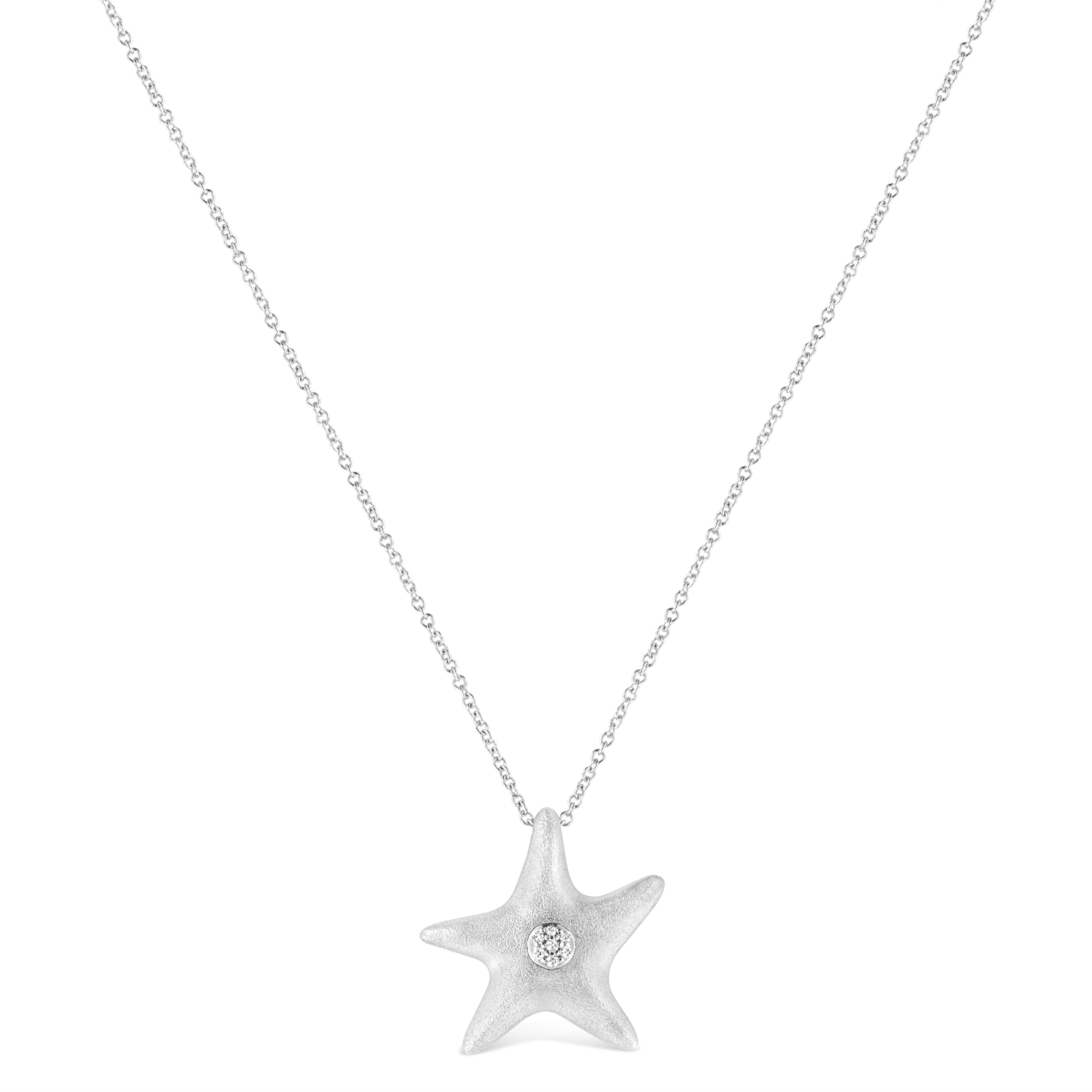 .925 Sterling Silver Prong-Set Diamond Accent Starfish Pendant Necklace (I-J Color, I1-I2 Clarity) - Size 18"