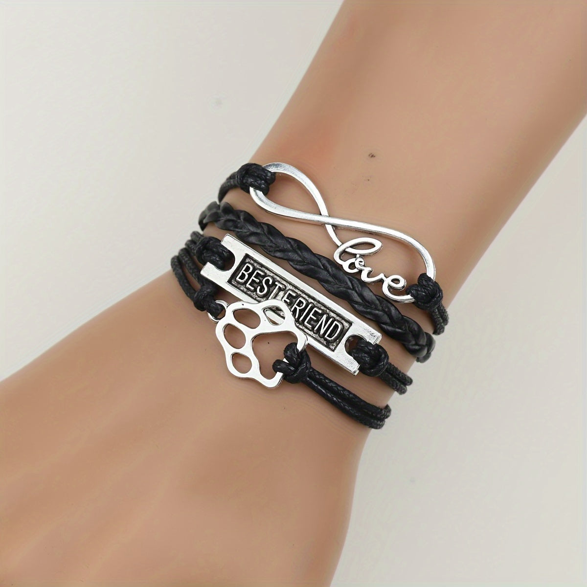 Infinity Love Pet Paw Charm Dog Bracelet Black