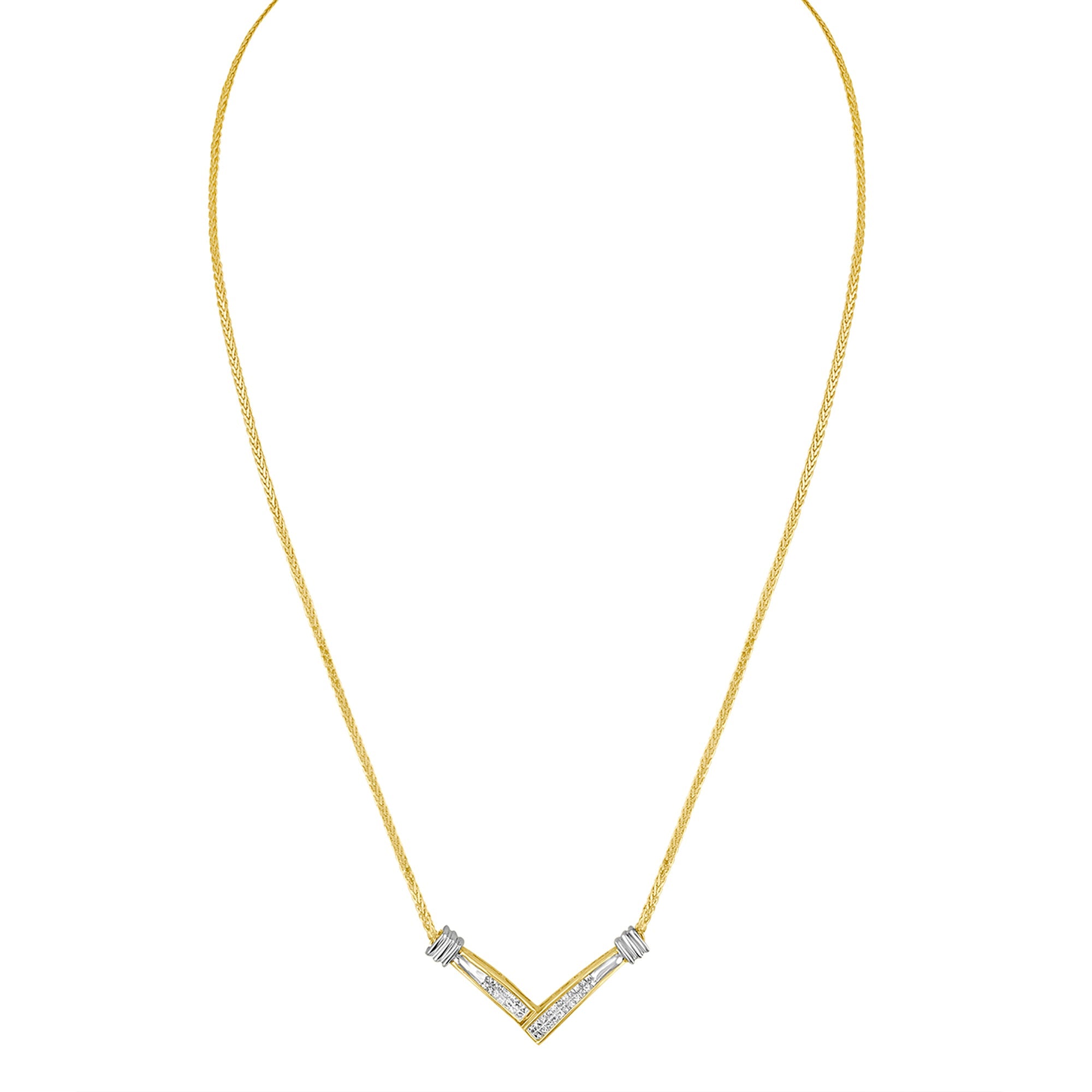 14K Yellow and White Gold 1/4 Cttw Princess Cut Diamond Channel-Set “V†Shape 18" Pendant Necklace (H-I Color, SI2-I1 Clarity)