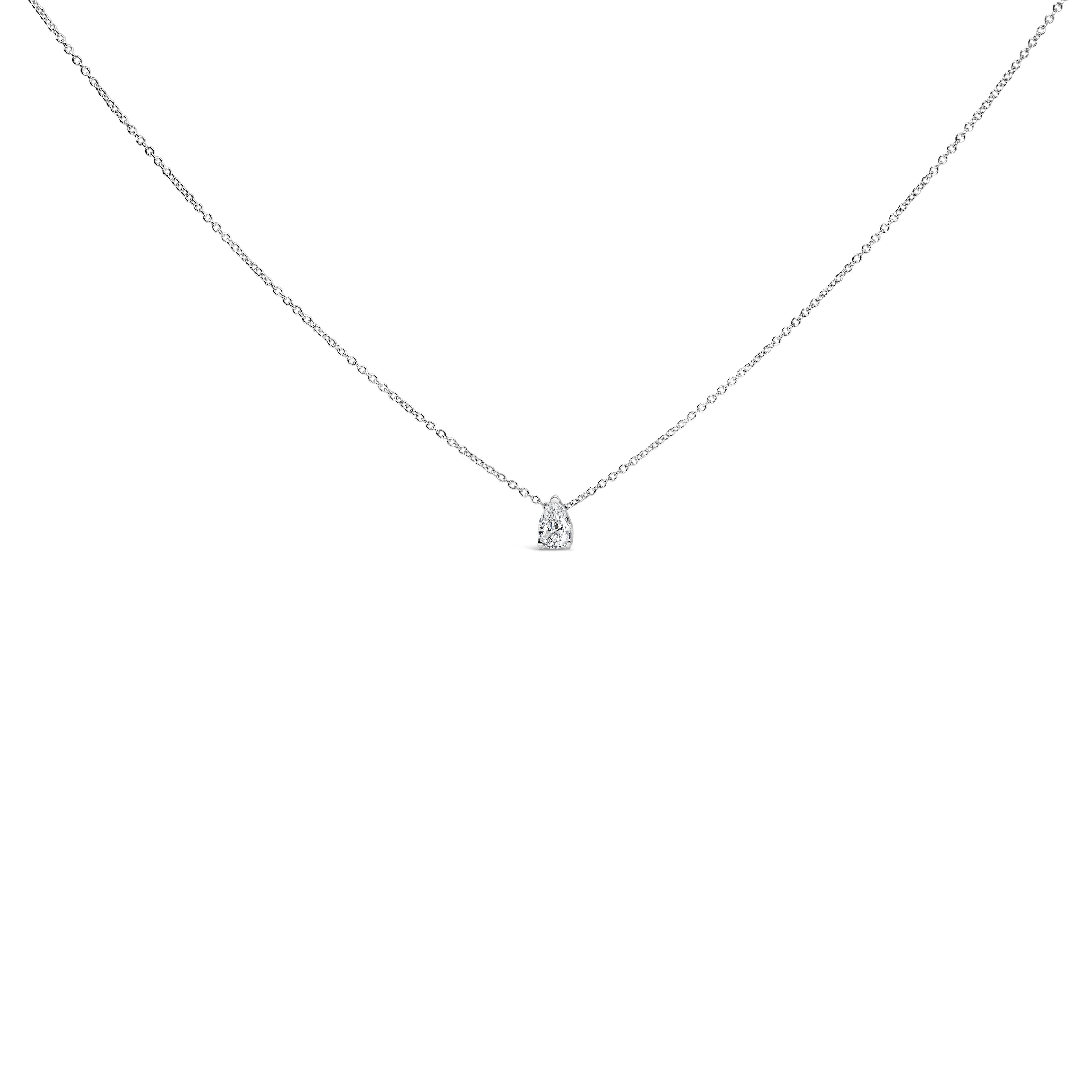 14K White Gold 1/10 Cttw Pear Shape Lab Grown Diamond Solitaire Pendant Necklace (F-G Color, VS2-SI1 Clarity)