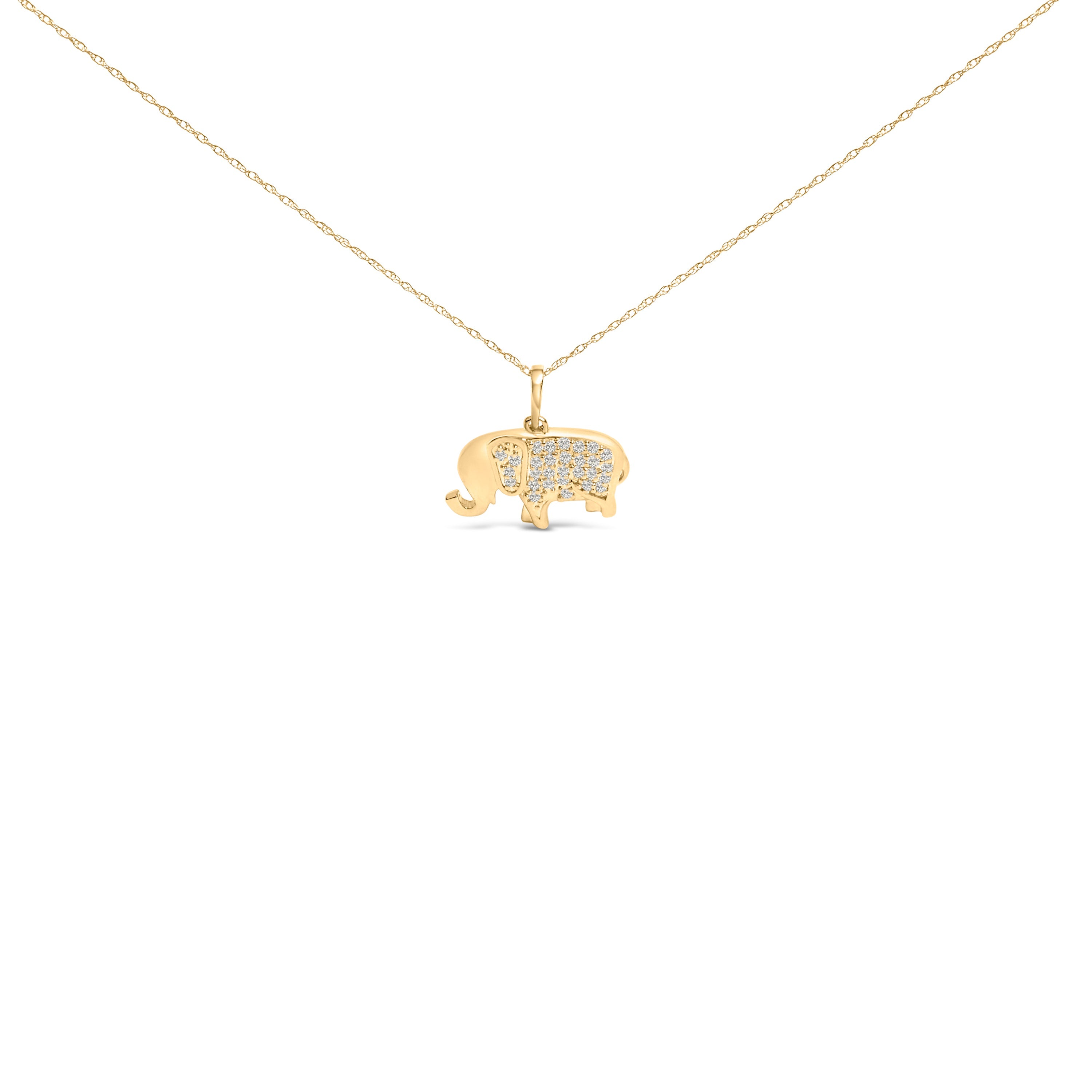 10K Yellow Gold 1/5 Cttw Diamond Elephant Pendant Necklace