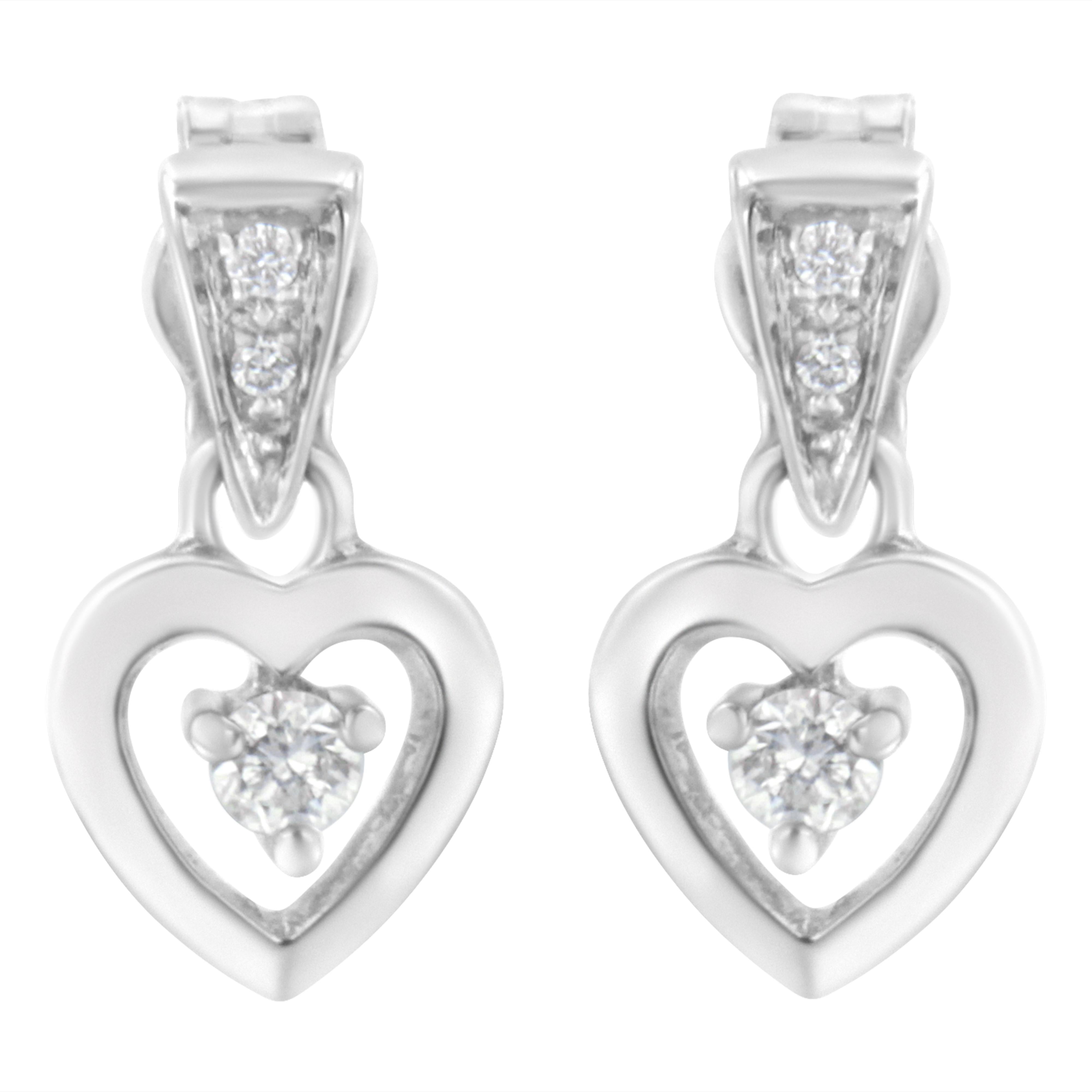 14K White Gold 1/6 Cttw Diamond Dangle Heart Stud Earrings (H-I, SI2-I1)