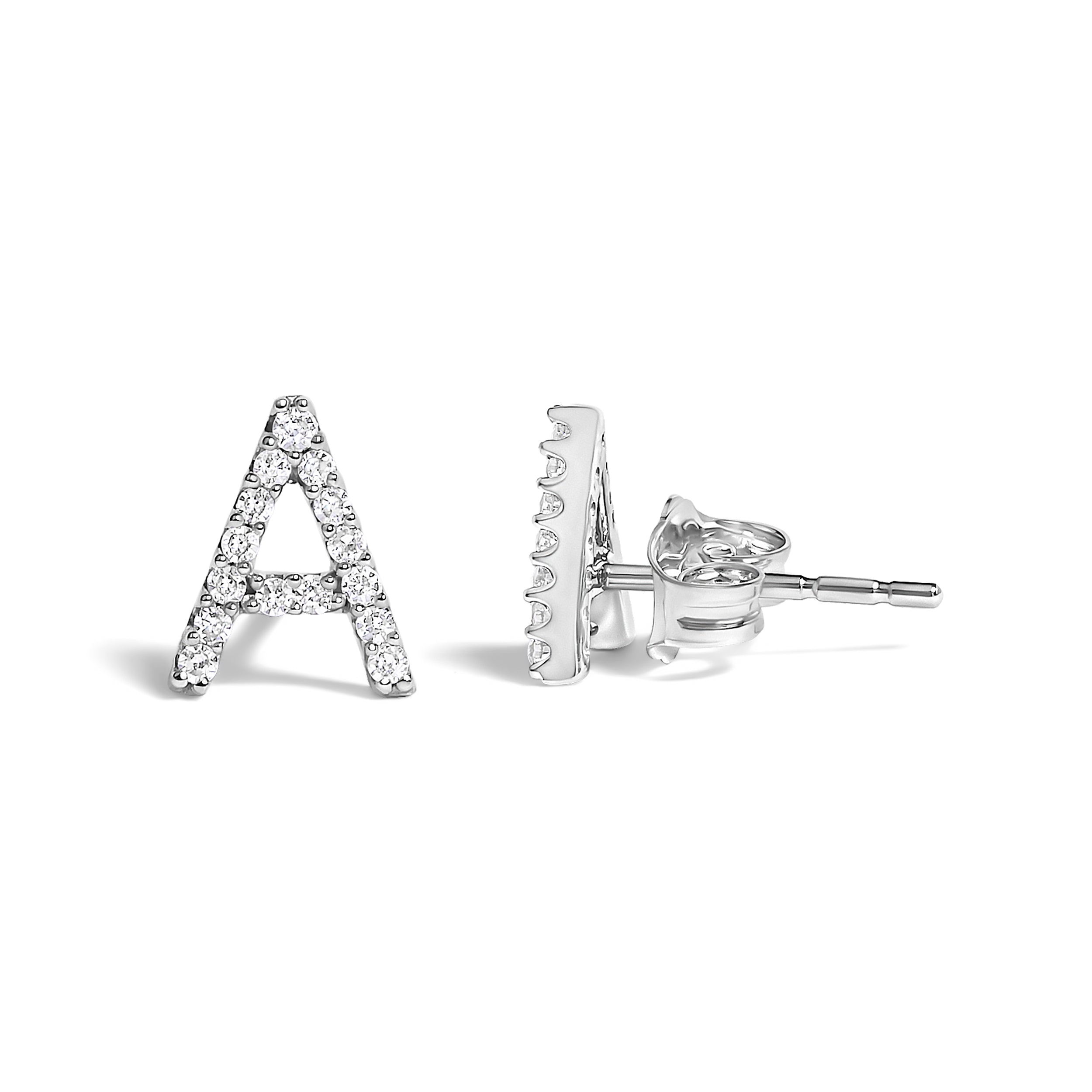 10K White Gold 1/10 Cttw Diamond Initial “A†Stud Earring