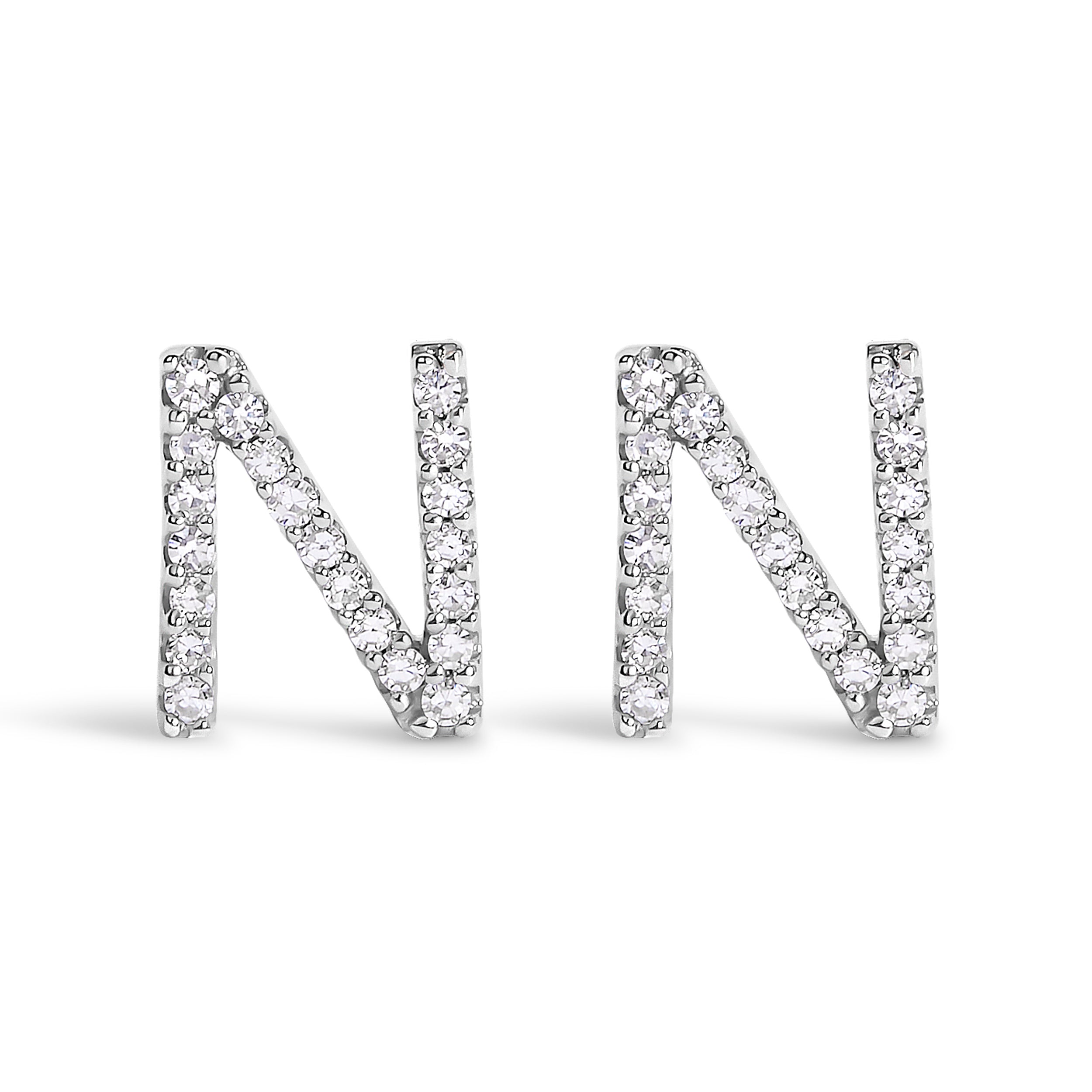 10K White Gold 1/10 Cttw Diamond Initial “A†Stud Earring