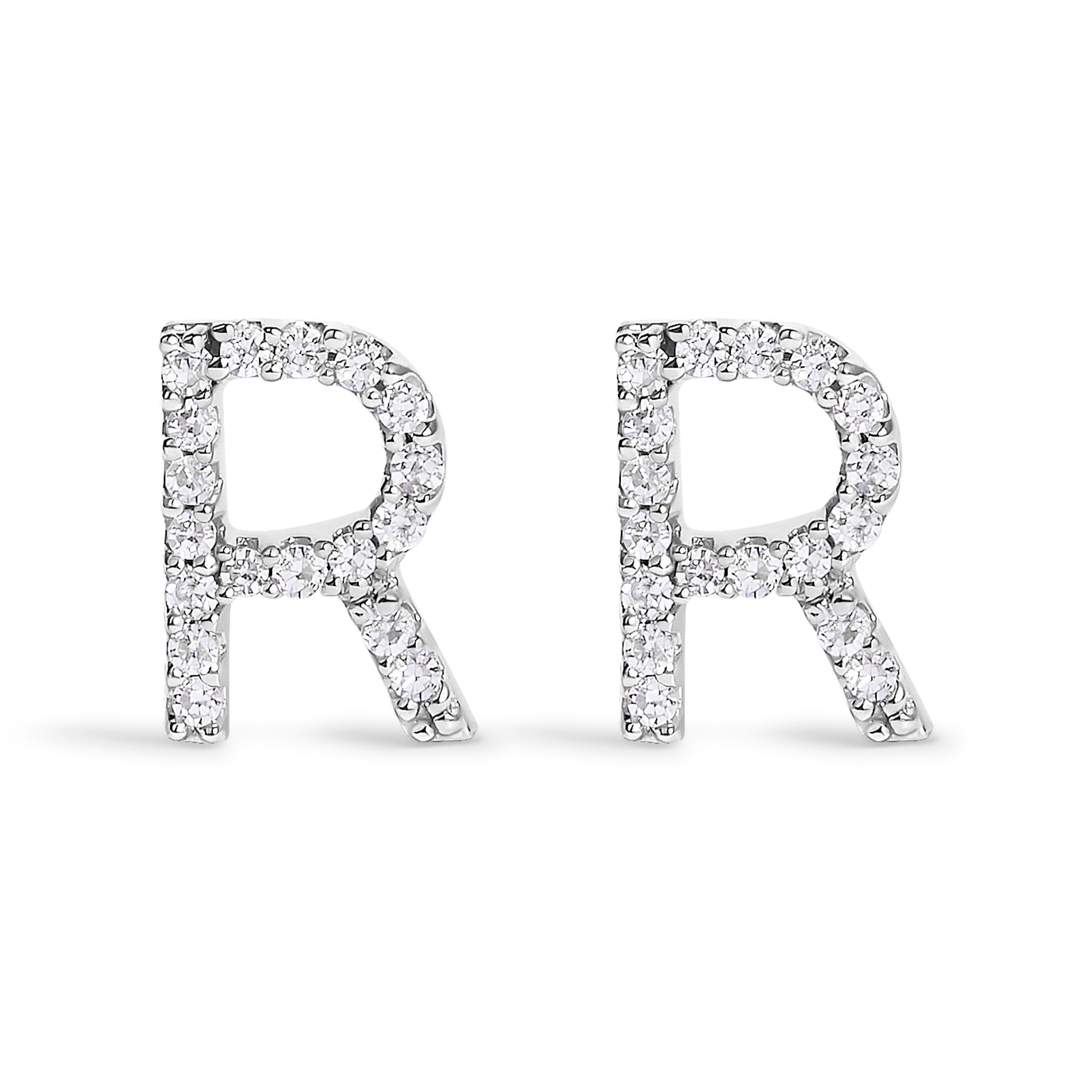 10K White Gold 1/10 Cttw Diamond Initial “A†Stud Earring