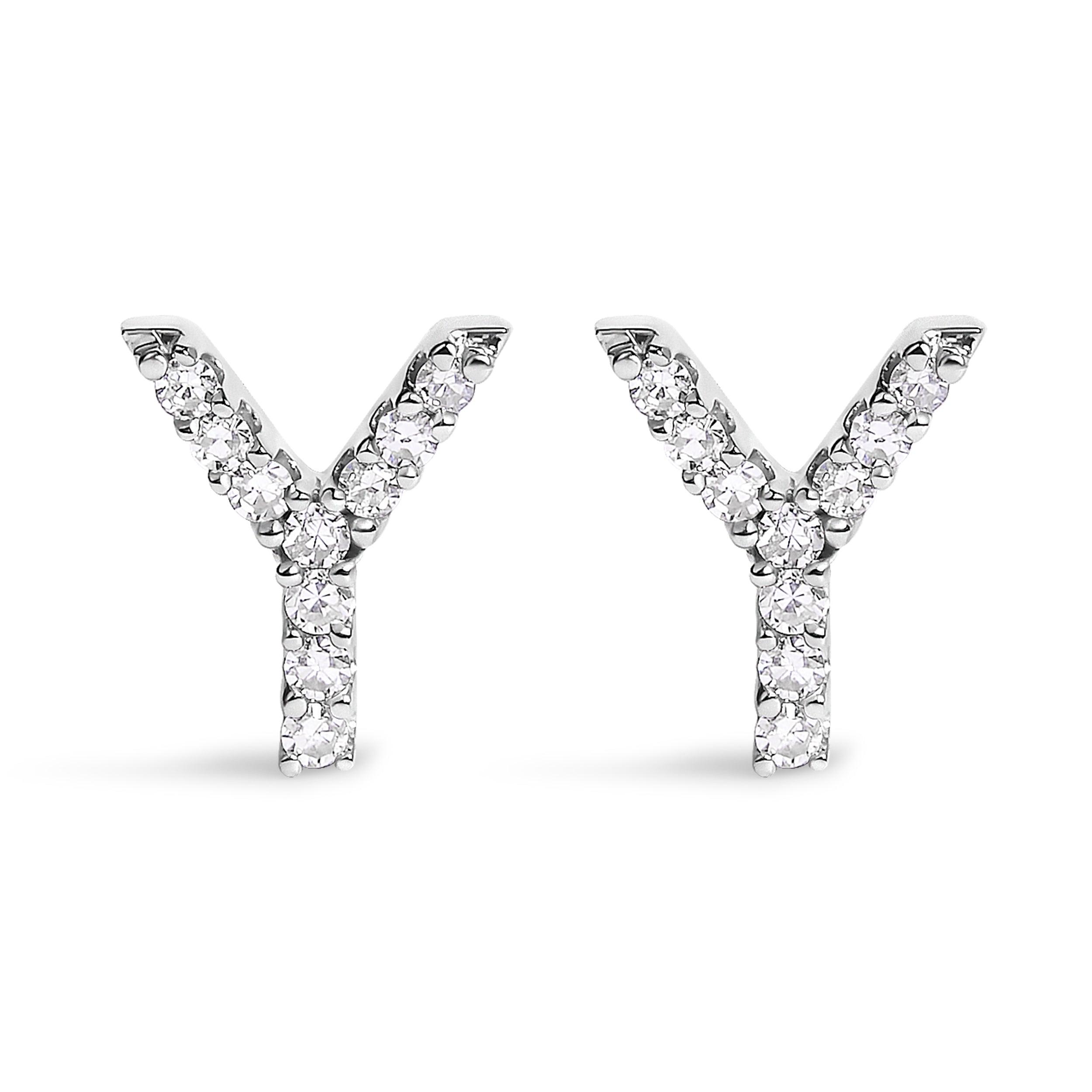 10K White Gold 1/10 Cttw Diamond Initial “A†Stud Earring